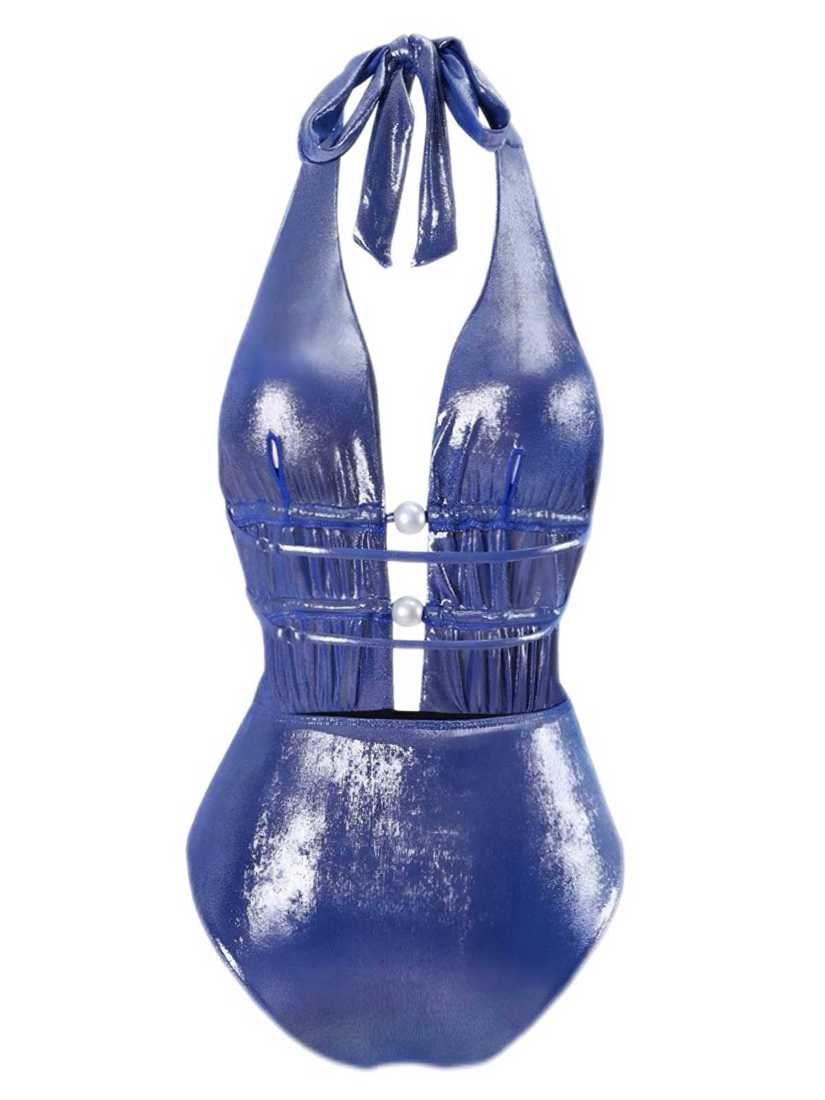 Maillot de bain une pièce bleu perle à bretelles et à paillettes années 1970 - Image 4