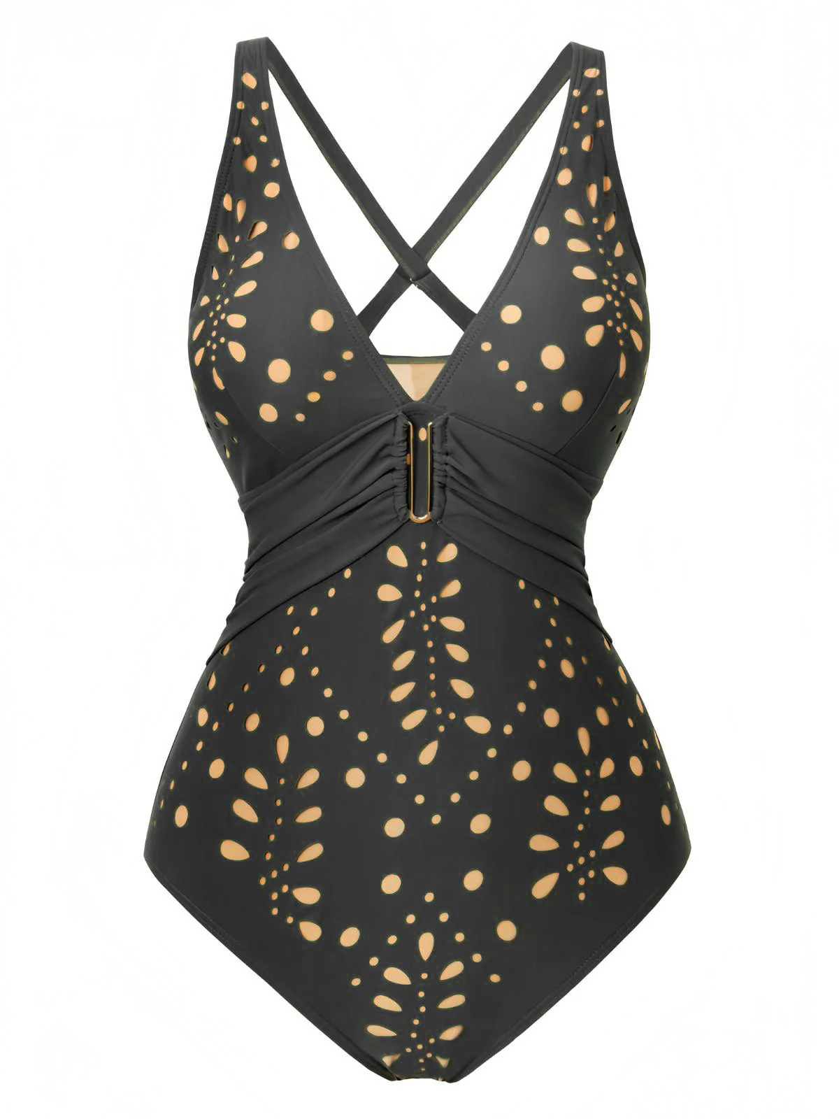 Maillot de bain une pièce boucle métallique années 40