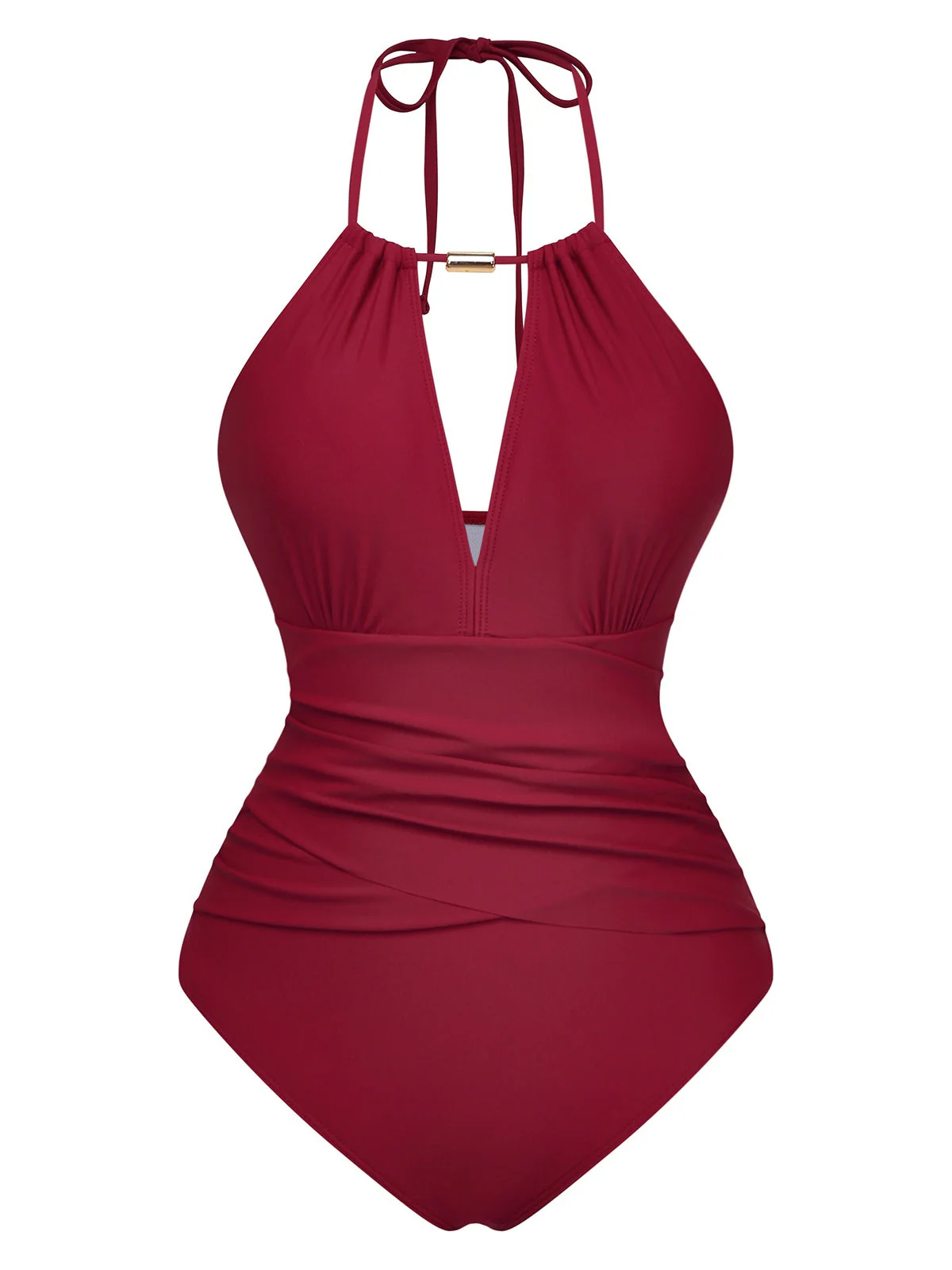 Maillot De Bain Une Pièce Bretelles Nues Col V Profond Froncé Année 1940 - Image 2
