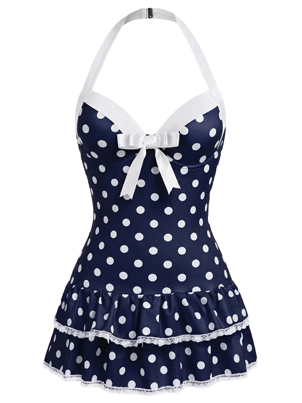 Maillot de bain une pièce carreaux rouges et nœud années 1940 - Image 3