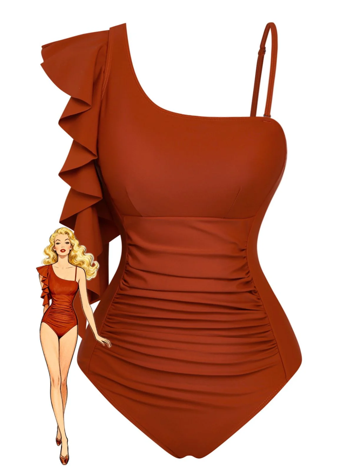Maillot de Bain Une Pièce Col Asymétrique Volants Années 40