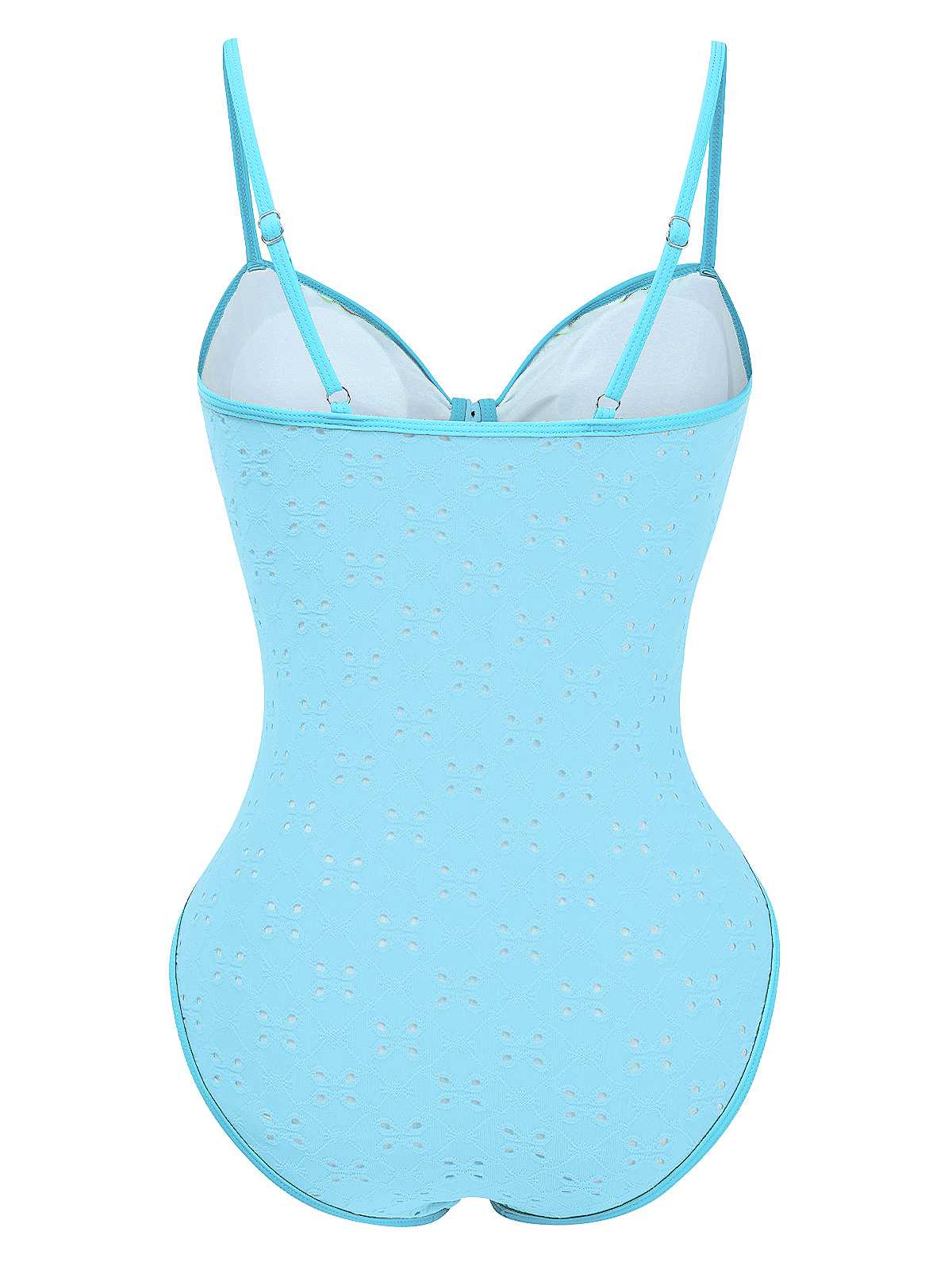 Maillot de bain une pièce creux contrastées nœud papillon des années 1960 - Image 11