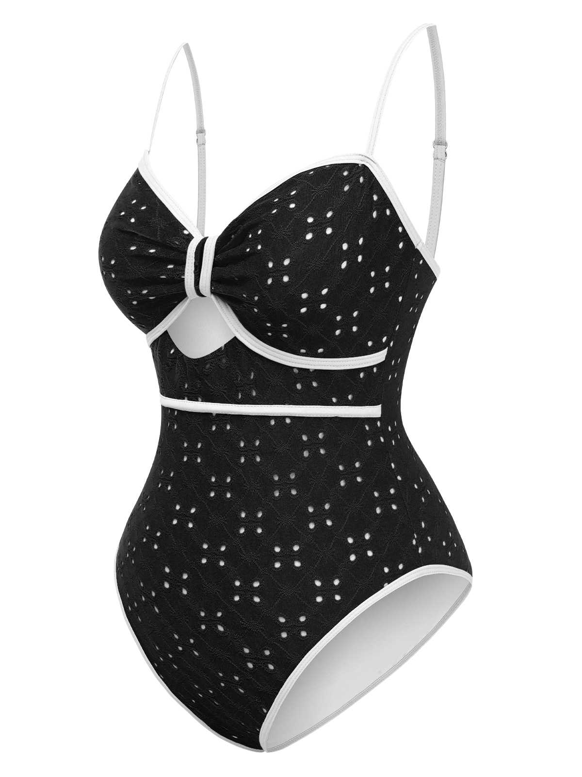 Maillot de bain une pièce creux contrastées nœud papillon des années 1960 - Image 2