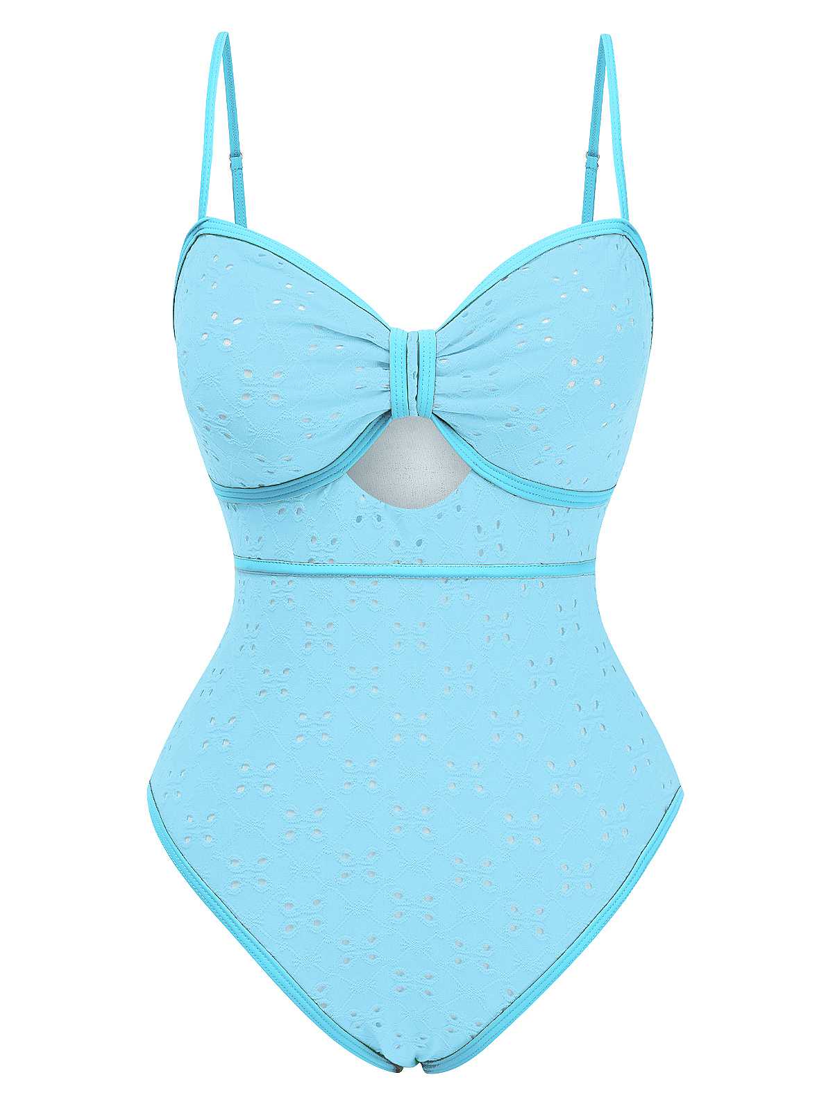 Maillot de bain une pièce creux contrastées nœud papillon des années 1960 - Image 9