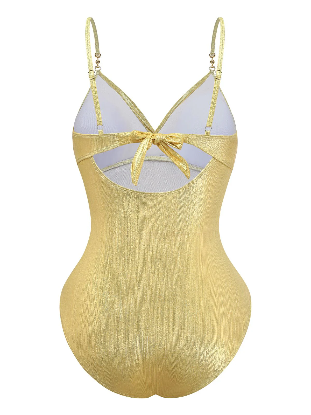 Maillot de bain une pièce doré à bretelles froncées et perles années 1980 - Image 3