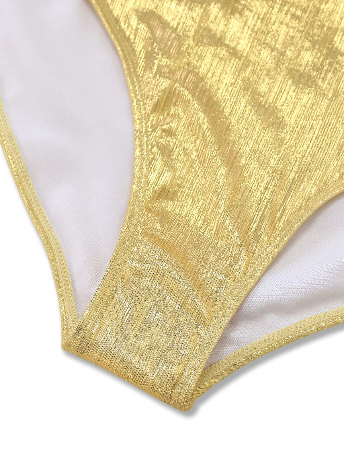 Maillot de bain une pièce doré à bretelles froncées et perles années 1980 - Image 7