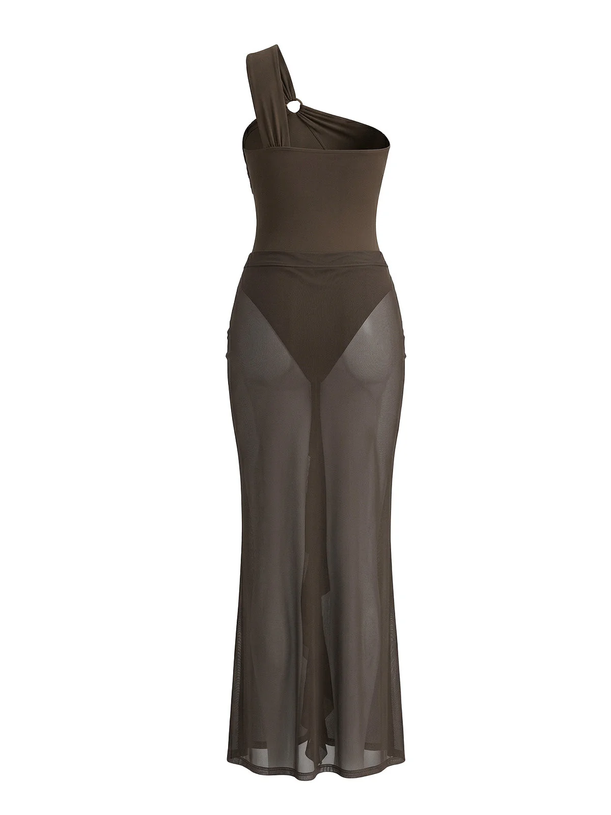 Maillot de Bain Une Pièce et Cache-Maillot à Volants Marron Années 1930 - Image 2