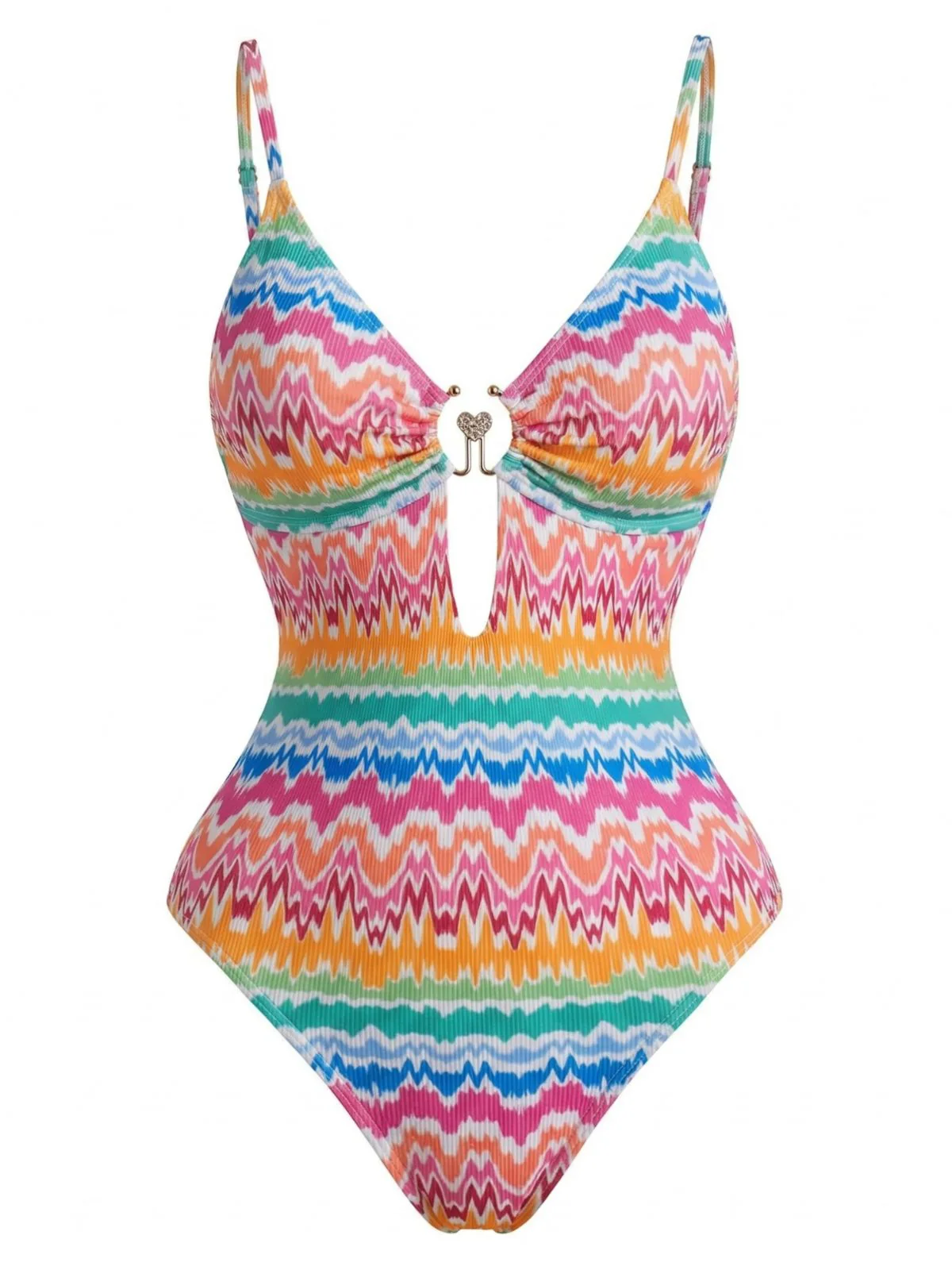 Maillot de Bain Une Pièce Imprimé Chevron Multicolore Années 1950 - Image 2