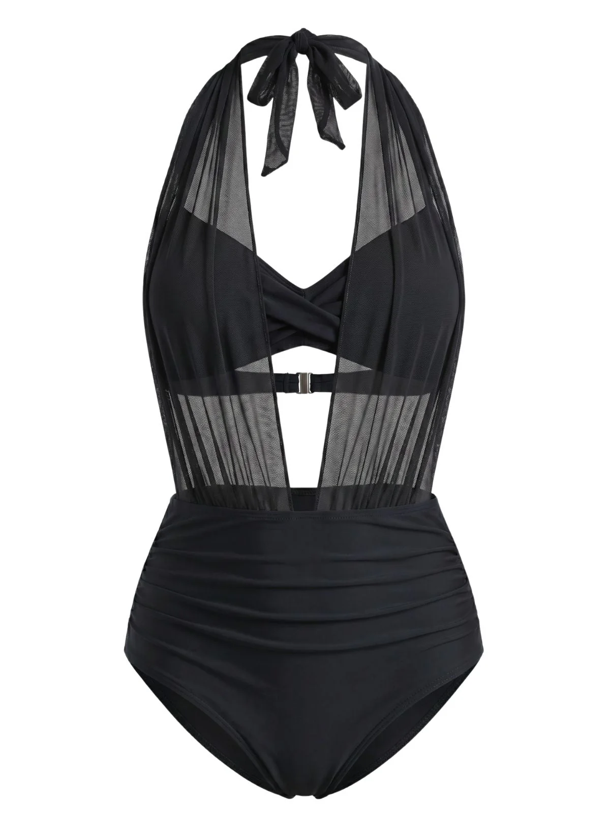 Maillot De Bain Une Pièce Licou Tulle Bleu Canard Années 1950 - Image 6