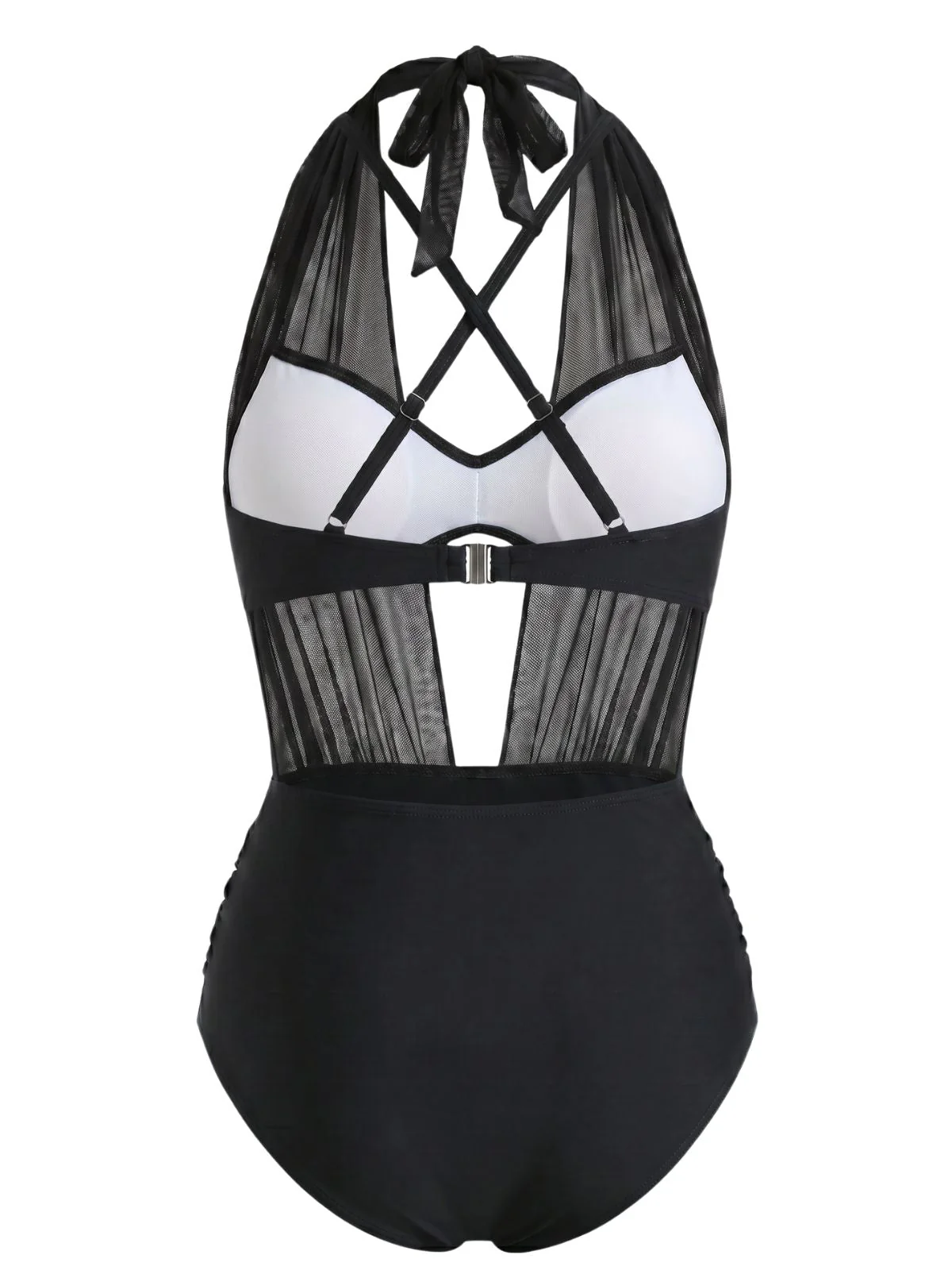 Maillot De Bain Une Pièce Licou Tulle Bleu Canard Années 1950 - Image 9