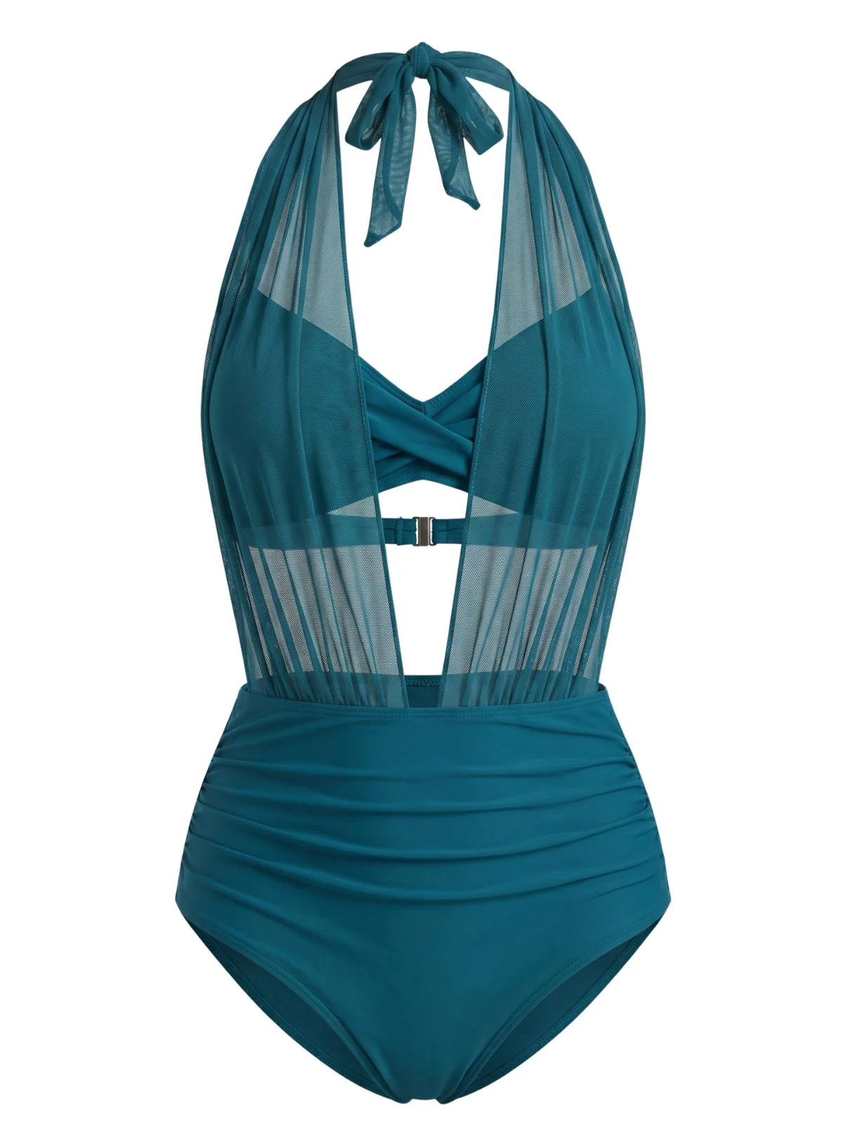 Maillot De Bain Une Pièce Licou Tulle Bleu Canard Années 1950 - Image 4