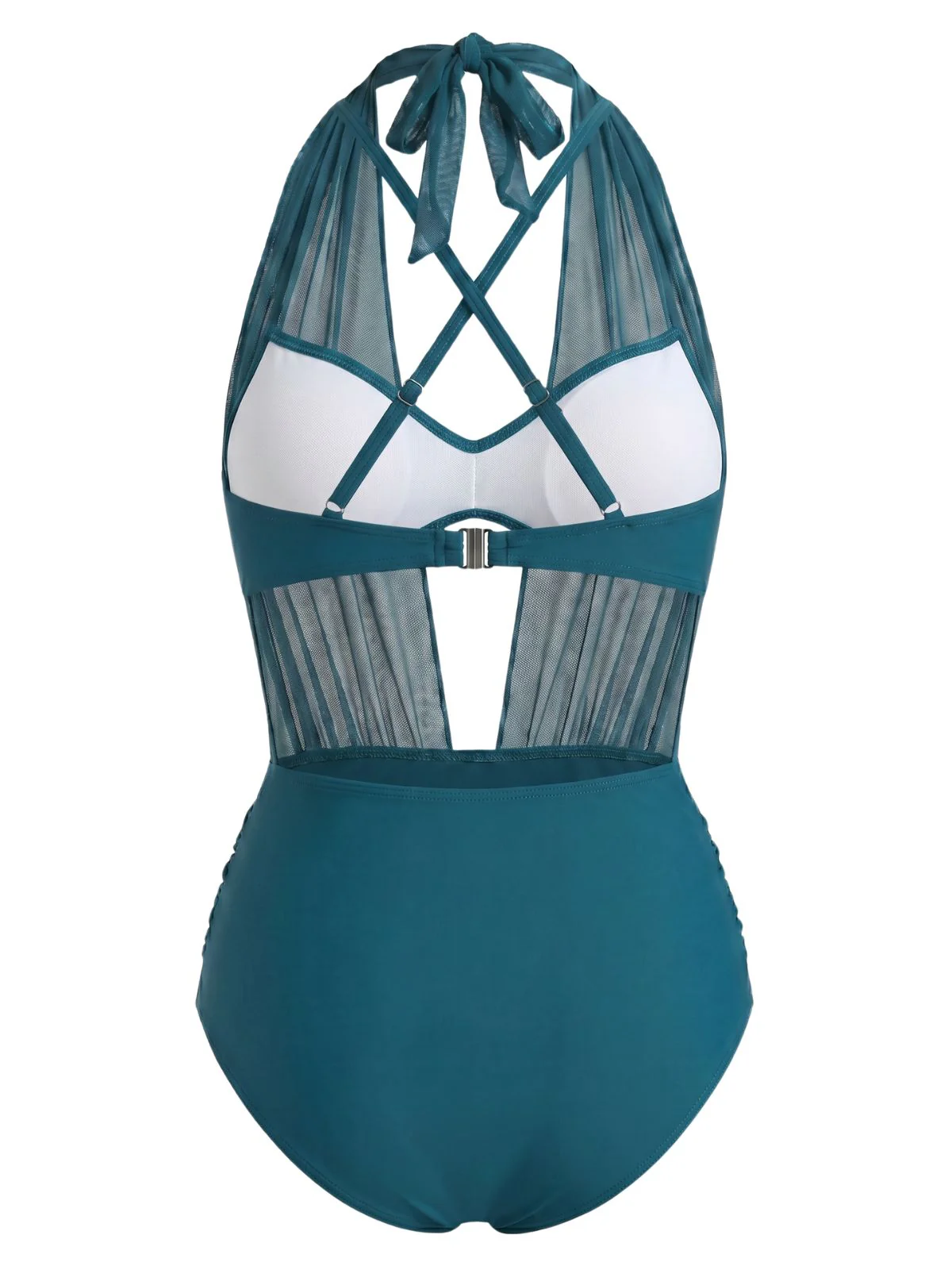Maillot De Bain Une Pièce Licou Tulle Bleu Canard Années 1950 - Image 5