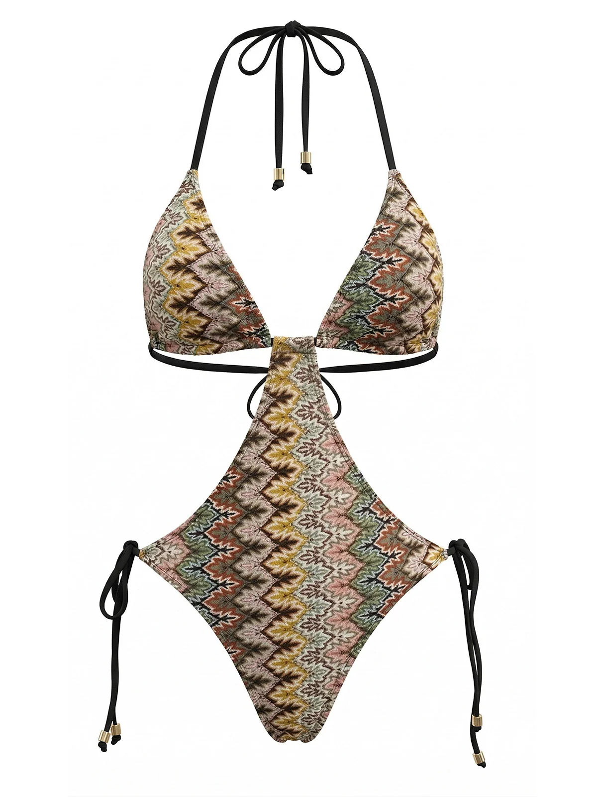 Maillot de Bain Une Pièce Marron Bohème Froncé Années 1970 - Image 2