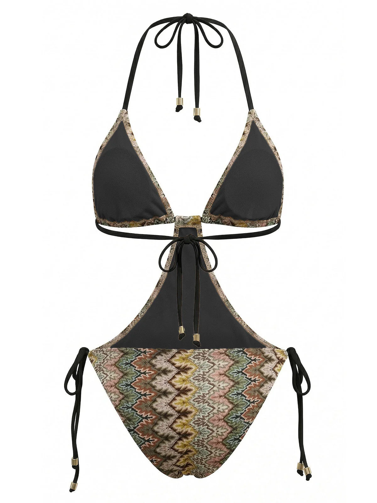 Maillot de Bain Une Pièce Marron Bohème Froncé Années 1970 - Image 3