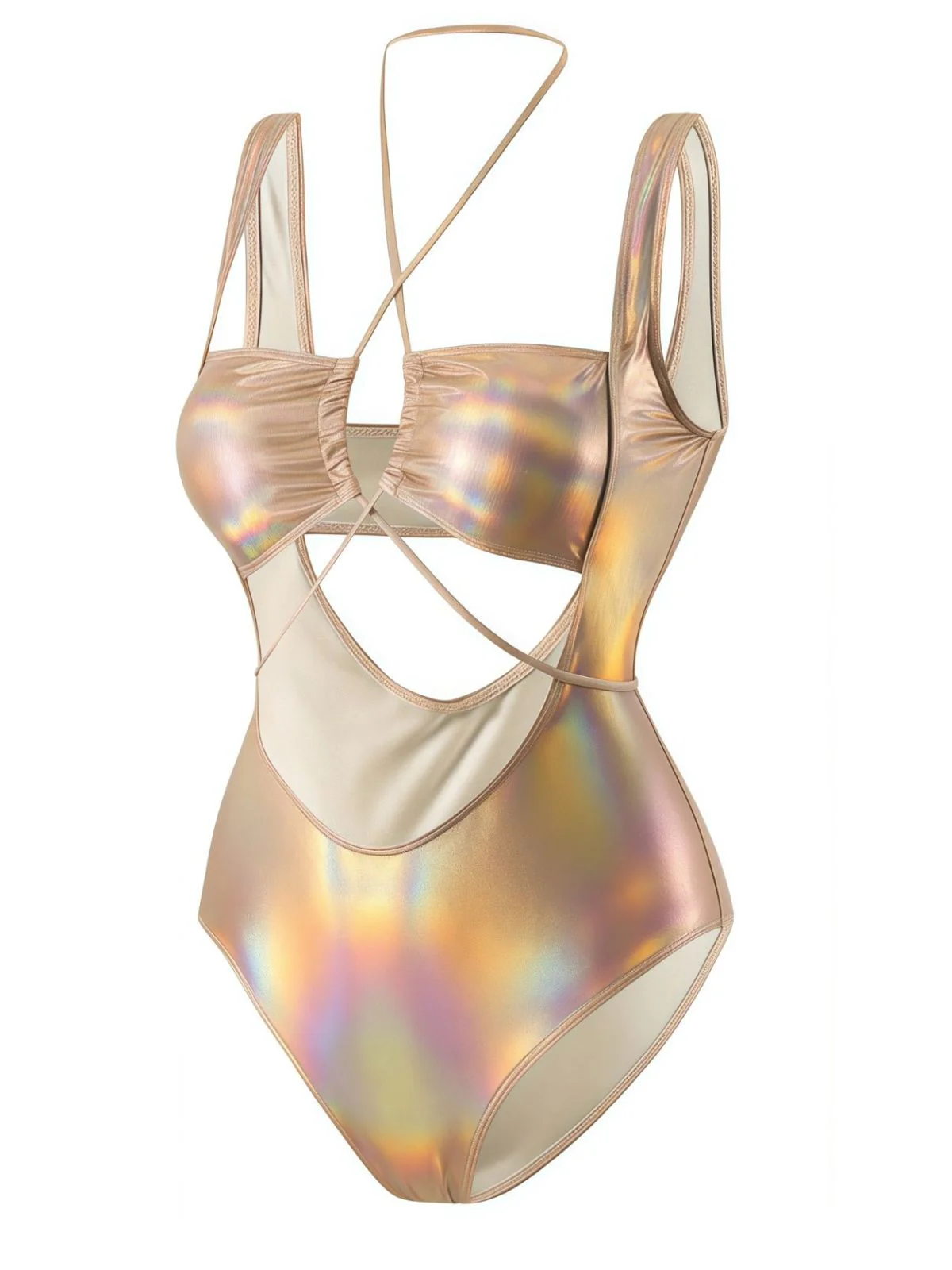 Maillot de bain une pièce métallisé à découpes et décolleté dos nu années 1970 - Image 2
