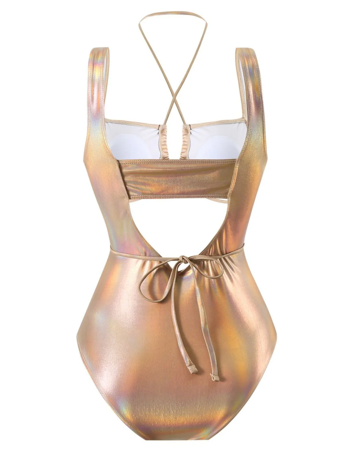 Maillot de bain une pièce métallisé à découpes et décolleté dos nu années 1970 - Image 3
