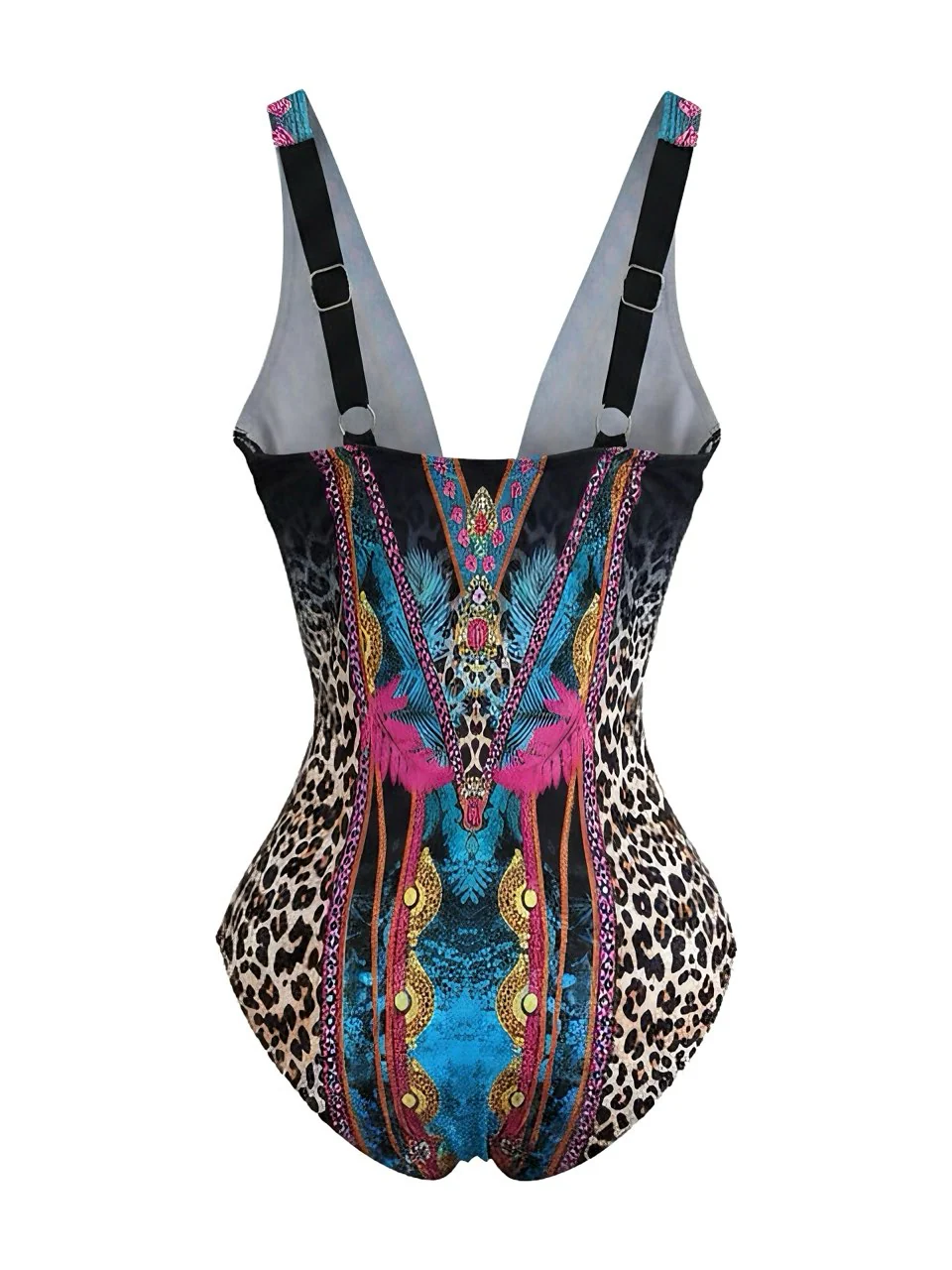 Maillot de bain une pièce motif léopard et décolleté plongeant en V années 80 - Image 5