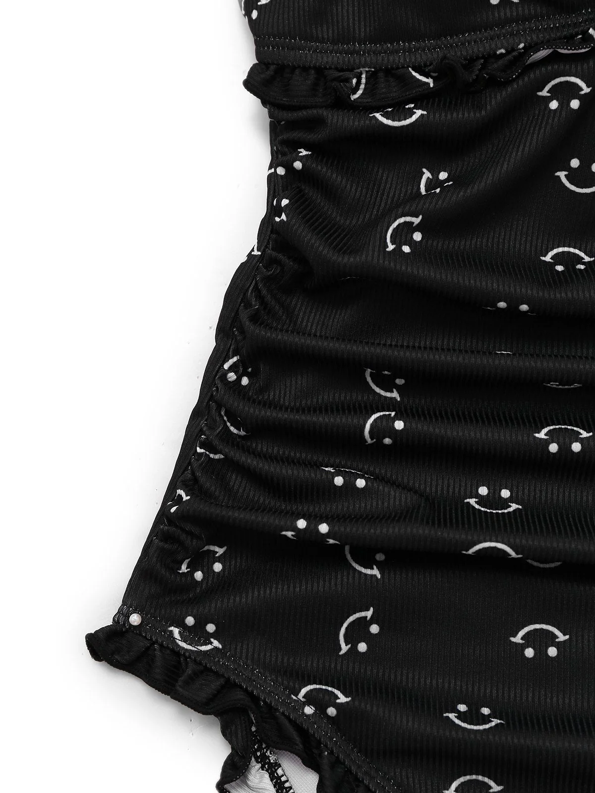 Maillot de bain une pièce noir à volants et bretelles imprimé sourire années 1930 - Image 4
