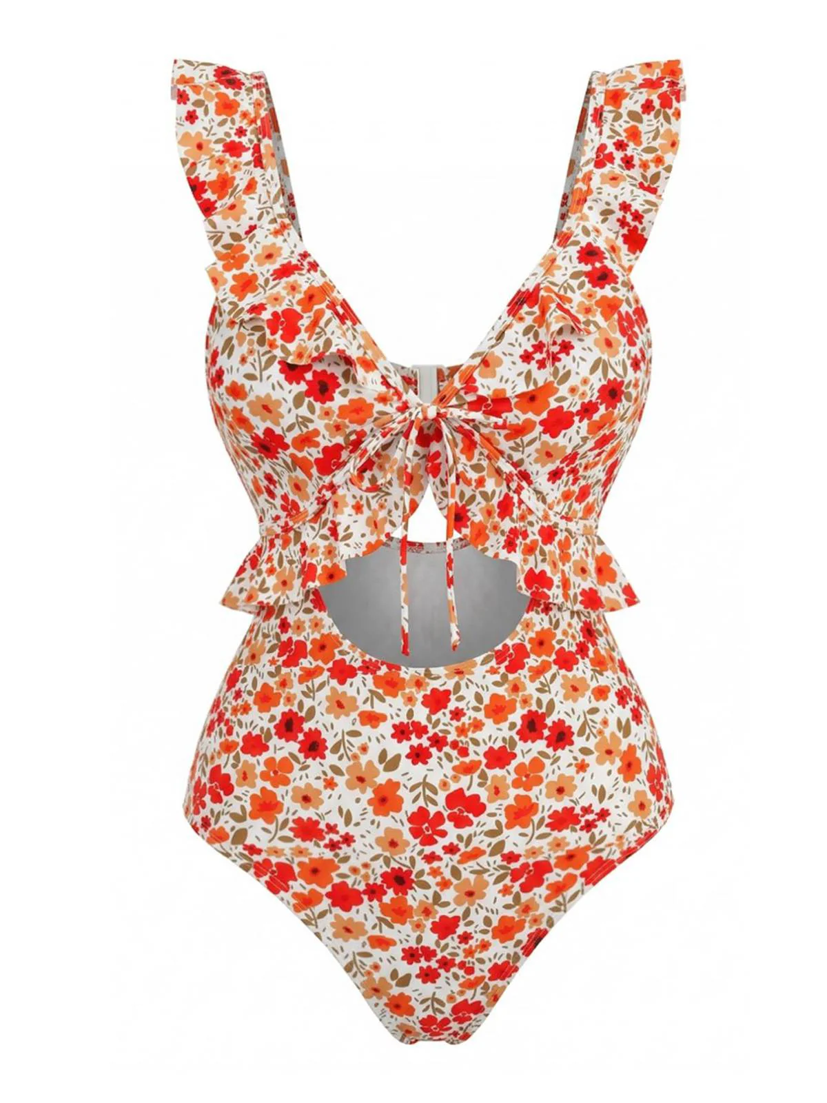 Maillot de Bain Une Pièce Orange Floral Années 1940 - Image 2