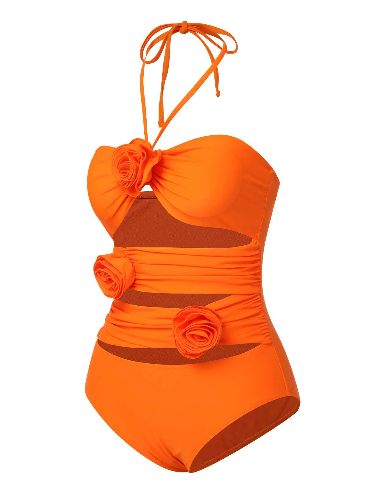 Maillot de bain une pièce orange rouge à fleurs 3D des années 1950 - Image 2