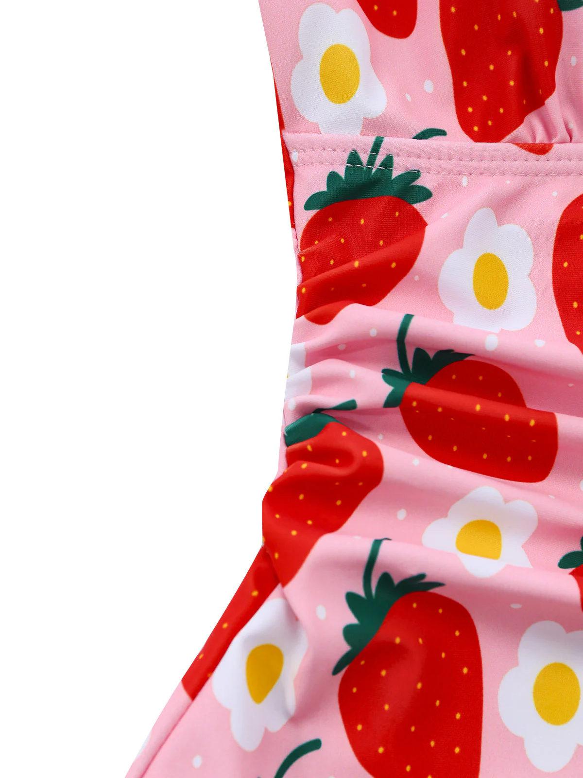 Maillot de bain une pièce plissé effet ventre plat couleur fraise années 1950 - Image 7