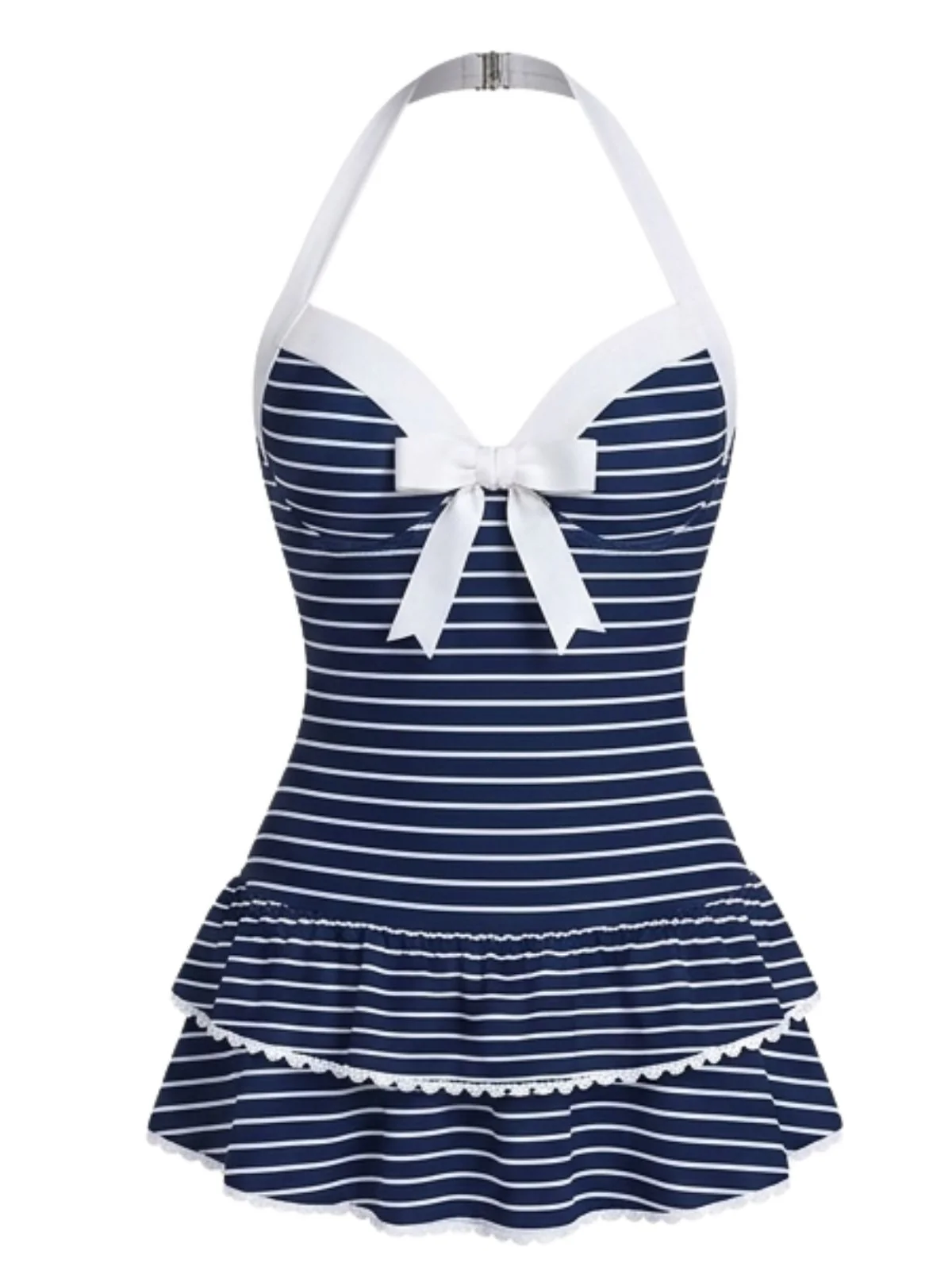 Maillot de bain une pièce carreaux rouges et nœud années 1940 - Image 5