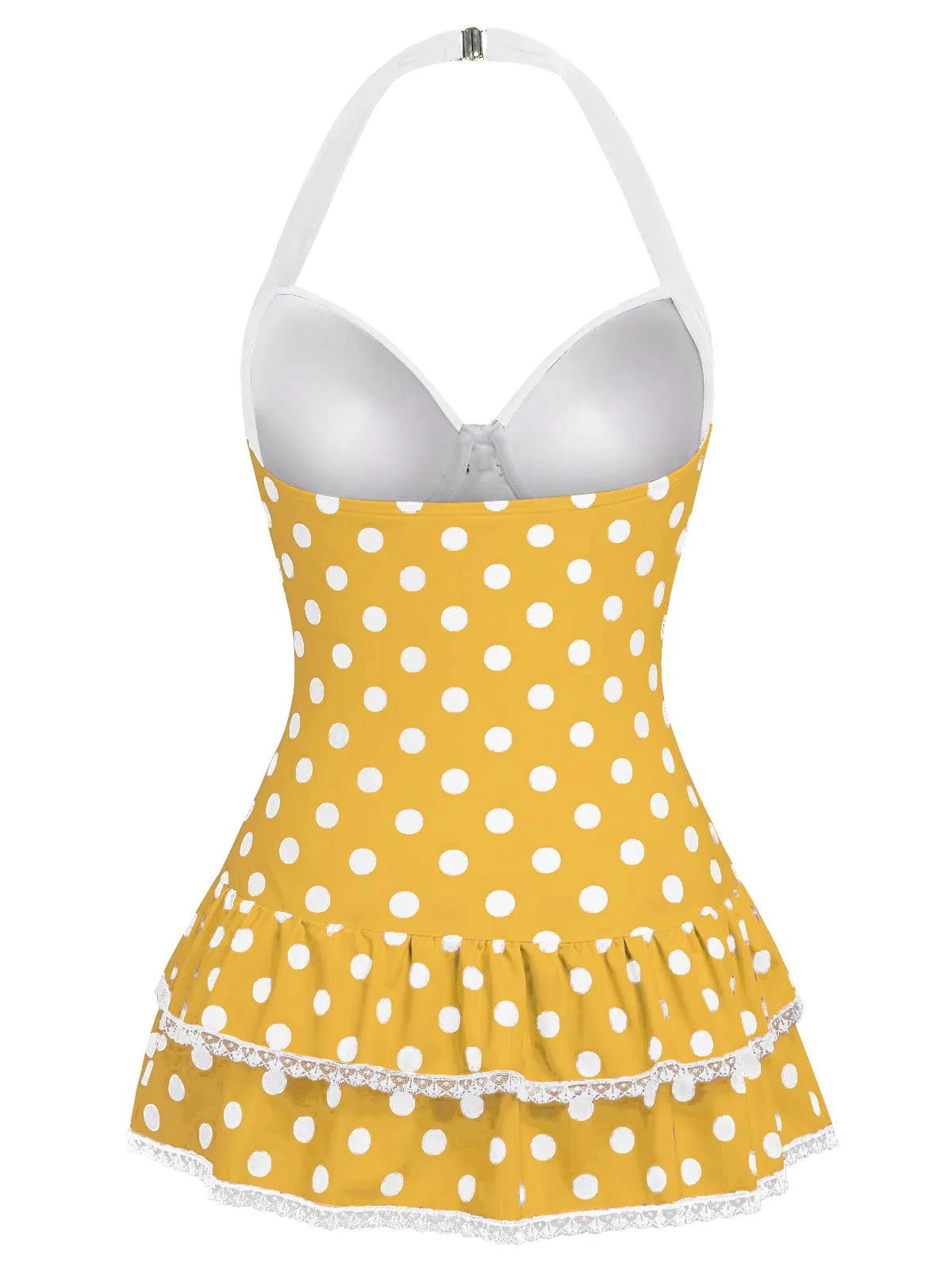 Maillot de bain une pièce Blanche à pois et nœud des années 1940 - Image 22