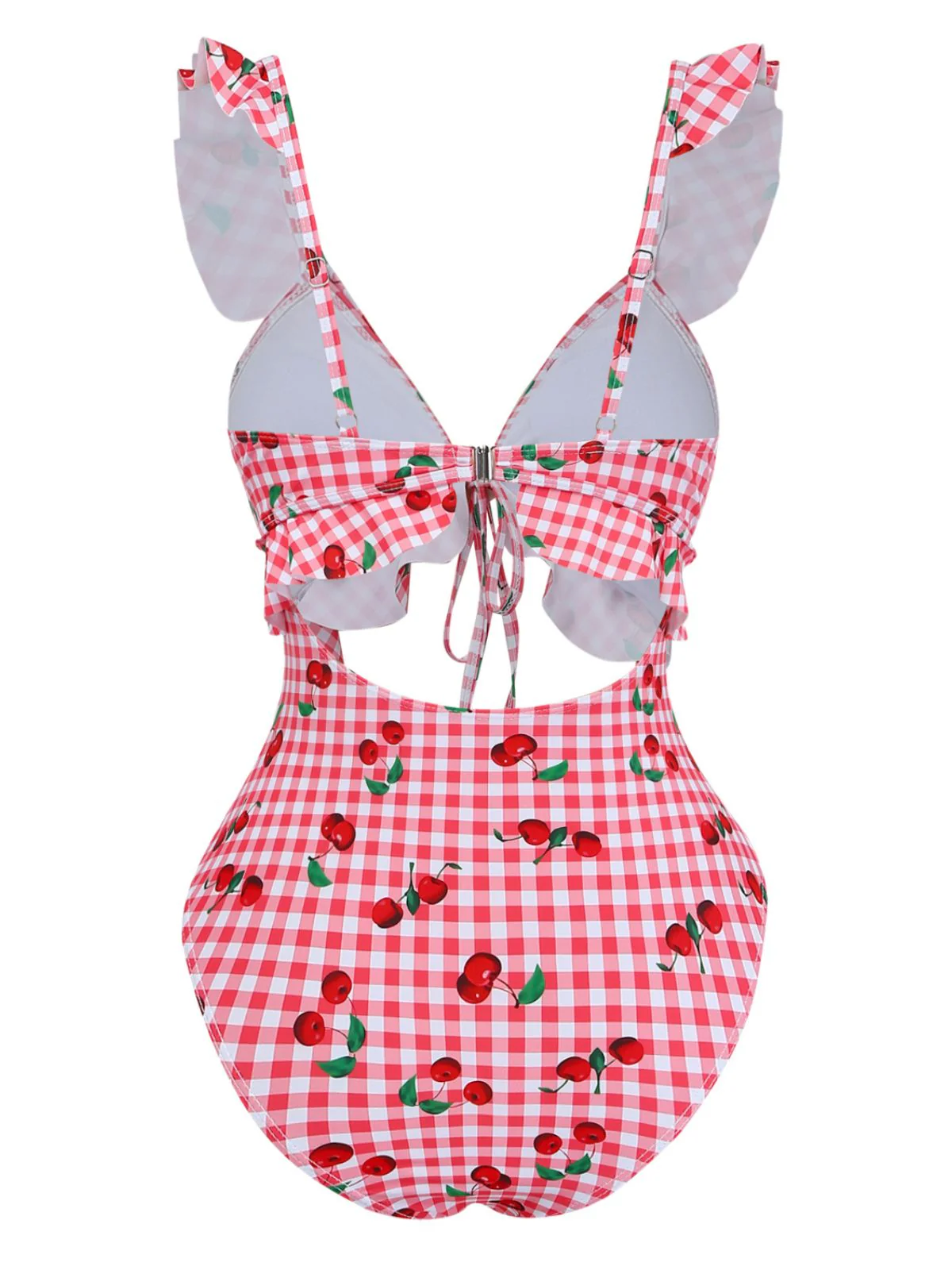 Maillot de bain une pièce rouge à carreaux cerise années 50 - Image 3