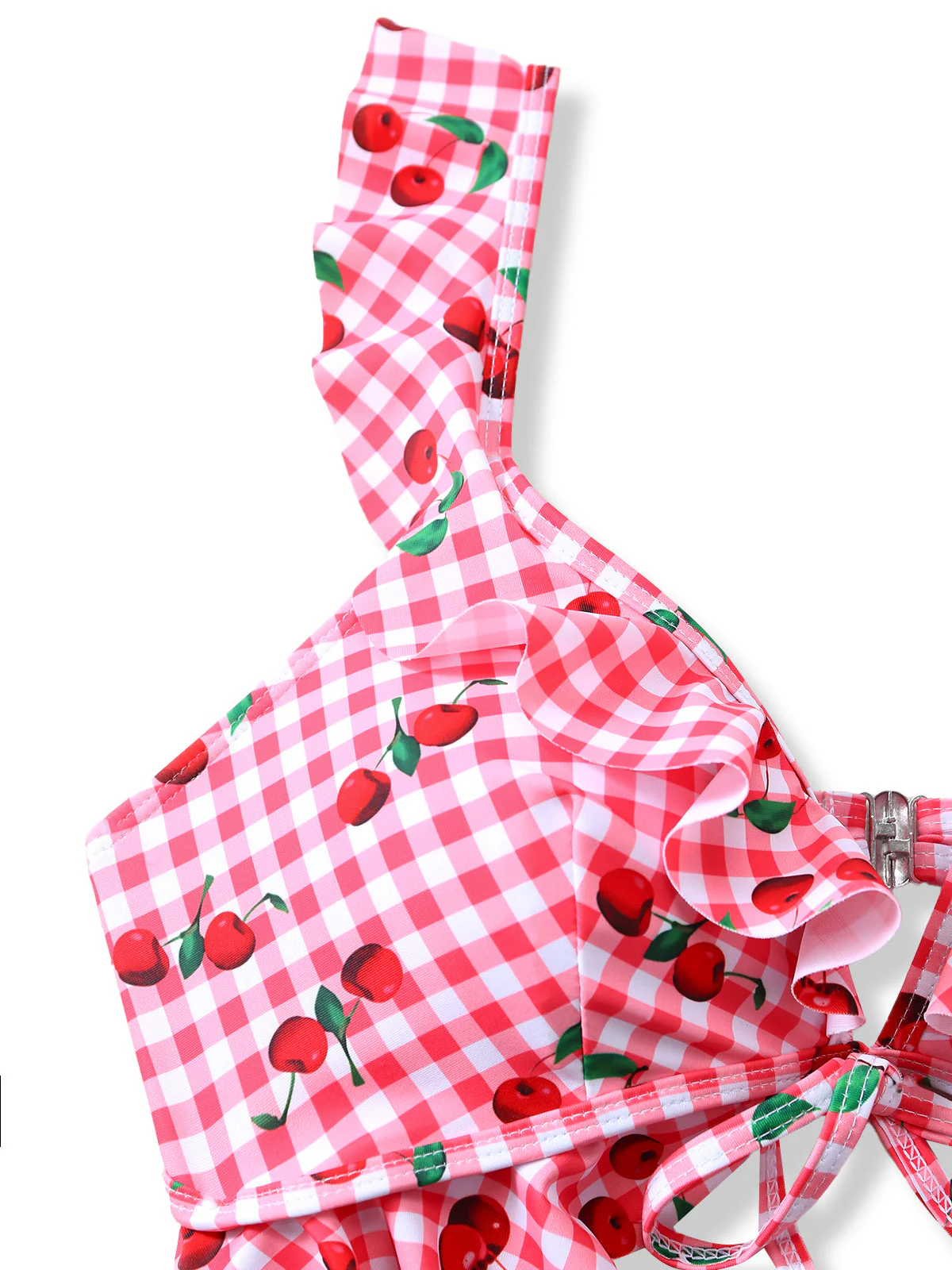 Maillot de bain une pièce rouge à carreaux cerise années 50 - Image 5