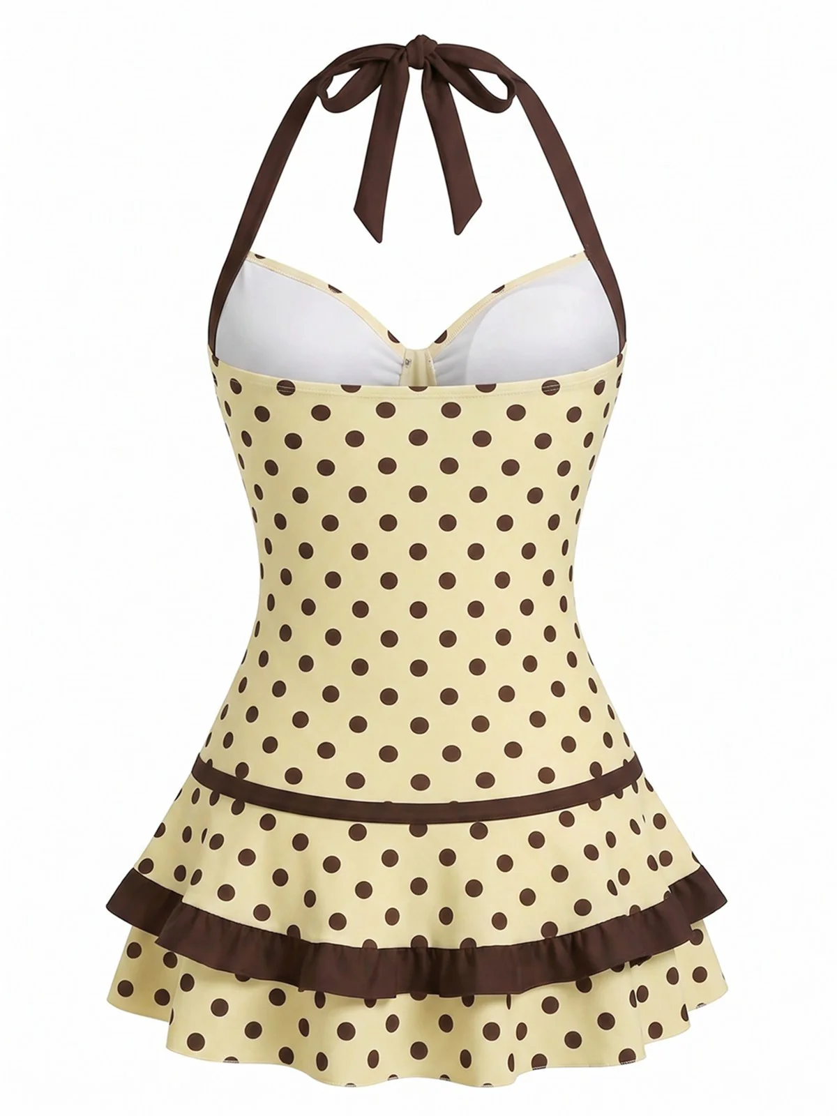 Maillot de bain jaune col licou à pois années 40 - Image 3