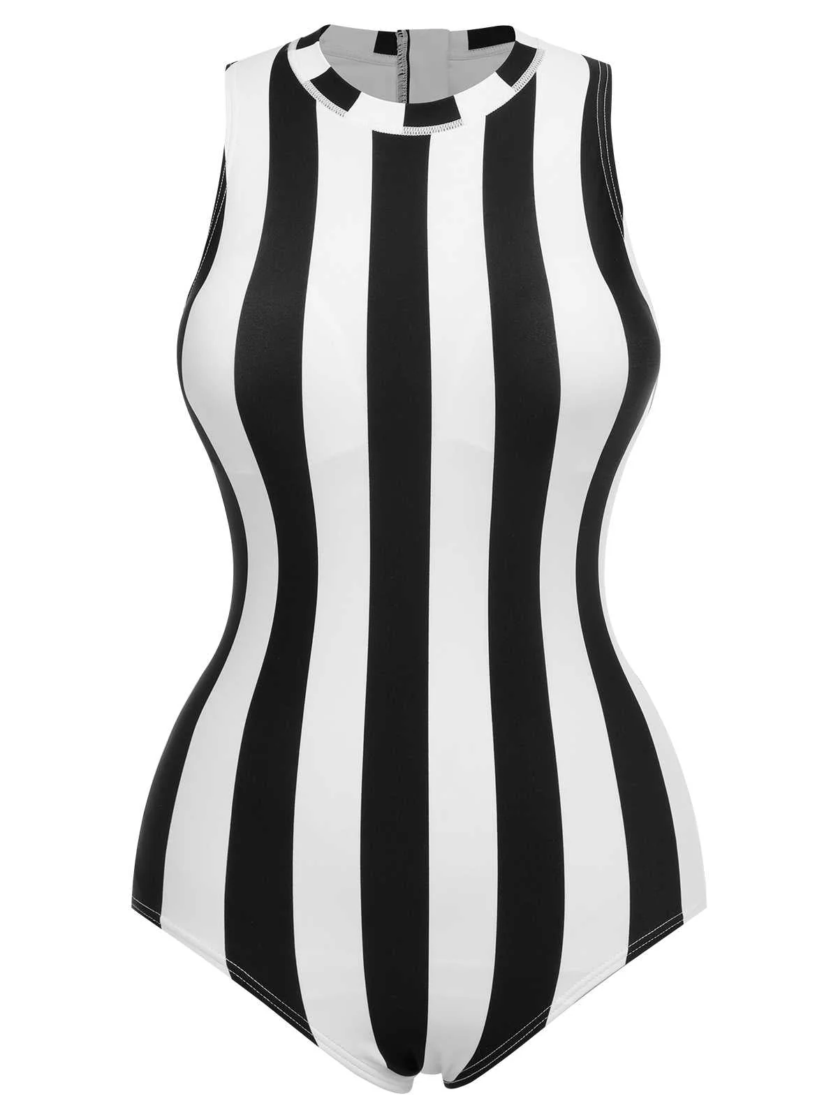 Maillot de bain une pièce triangle à rayures contrastées des années 1950 - Image 2