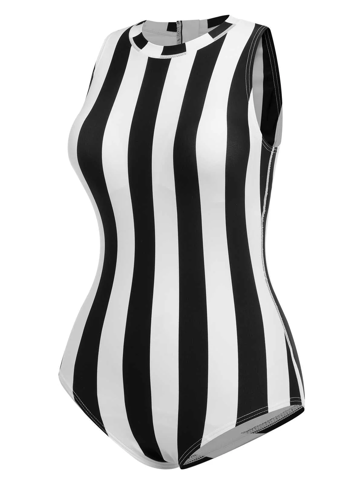 Maillot de bain une pièce triangle à rayures contrastées des années 1950 - Image 3