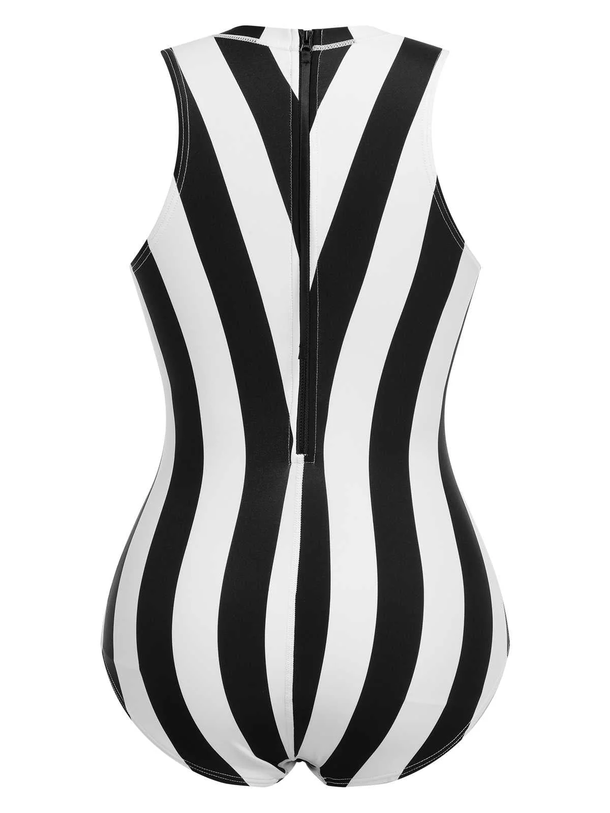 Maillot de bain une pièce triangle à rayures contrastées des années 1950 - Image 4
