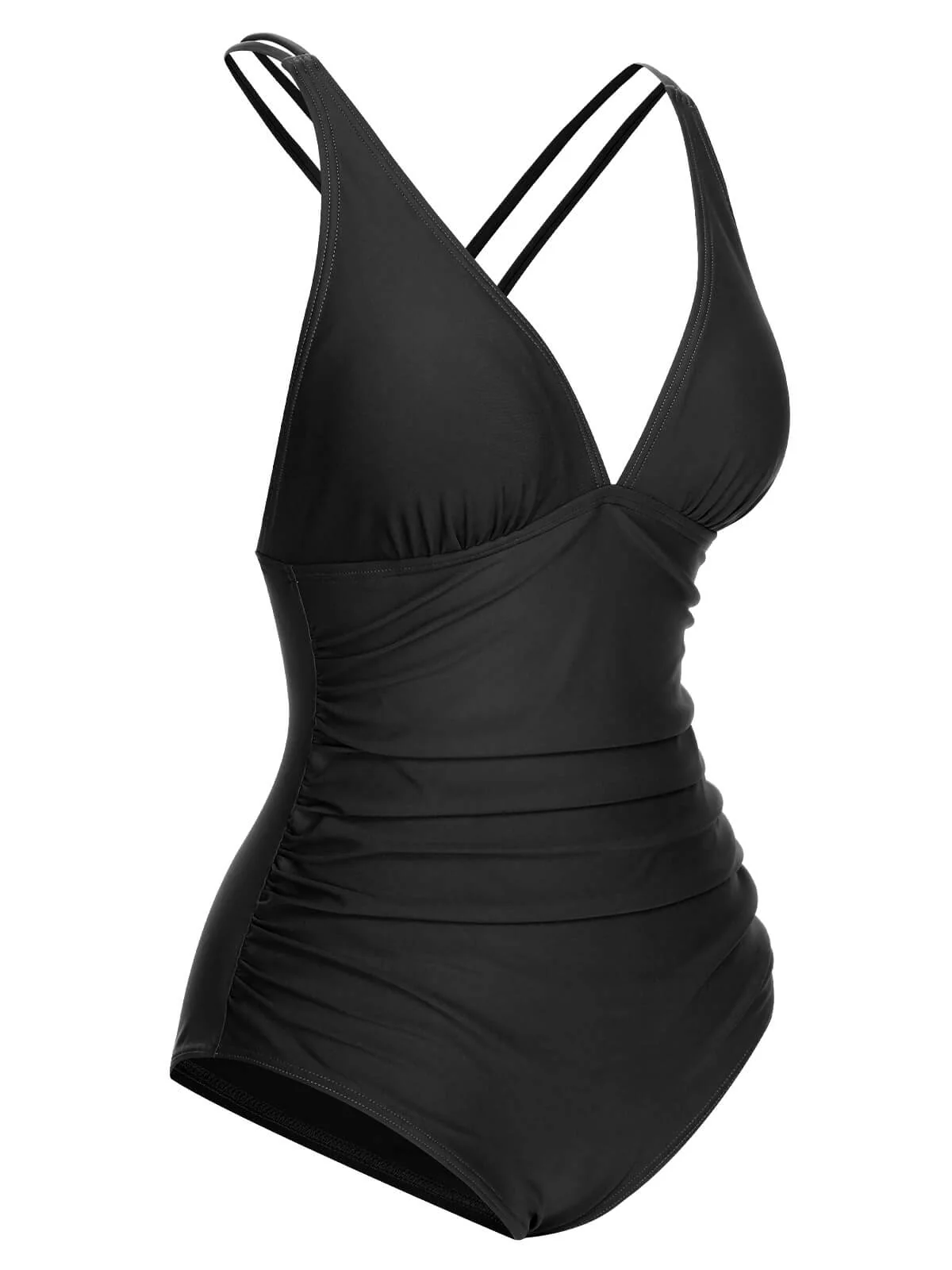 Maillot de bain une pièce uni à col en V des années 1950 - Image 10