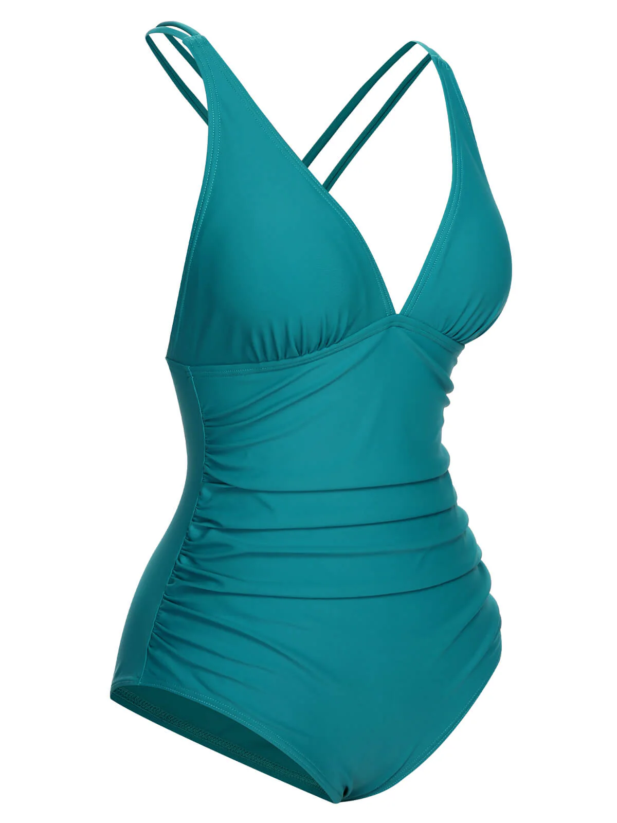 Maillot de bain une pièce uni à col en V des années 1950 - Image 3
