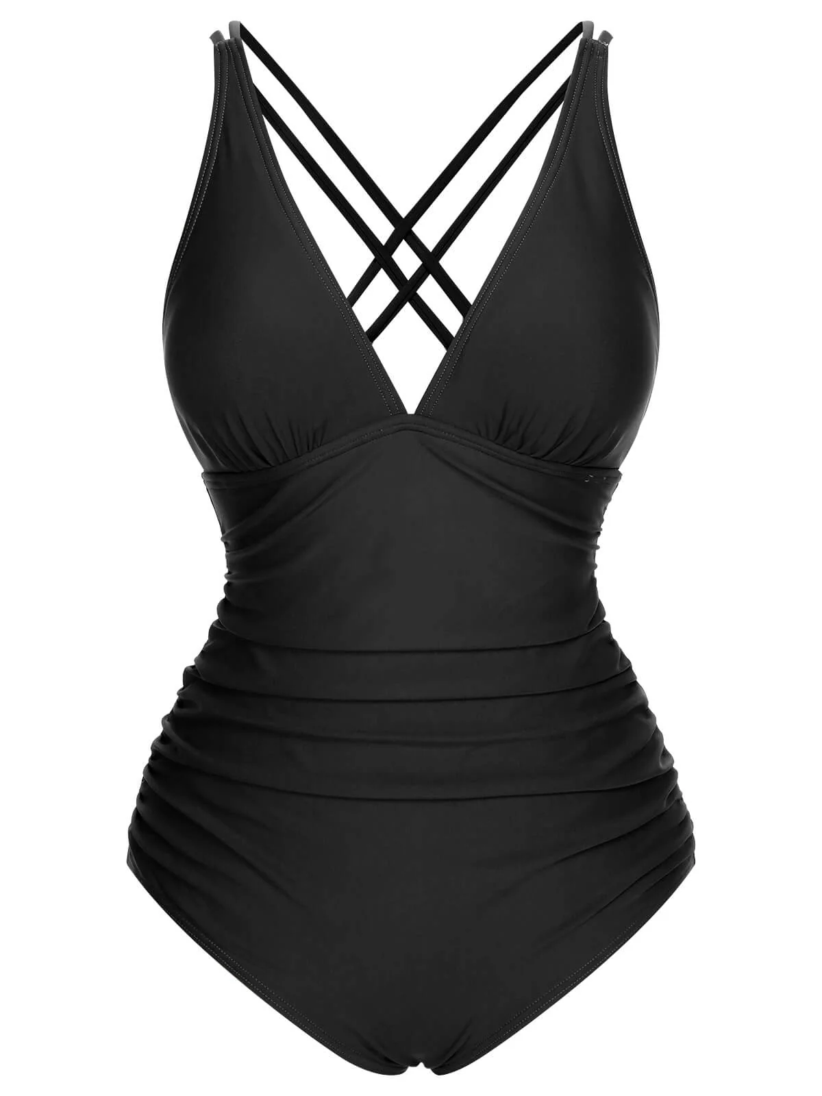 Maillot de bain une pièce uni à col en V des années 1950 - Image 9