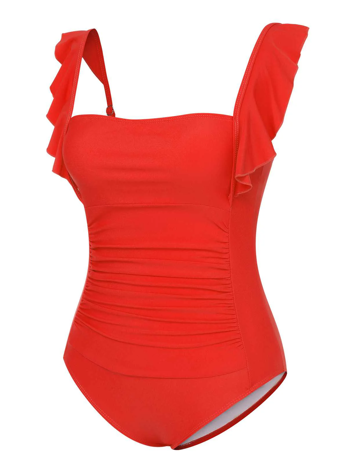 Maillot de bain une pièce uni dos nu à volants des années 1950 - Image 10