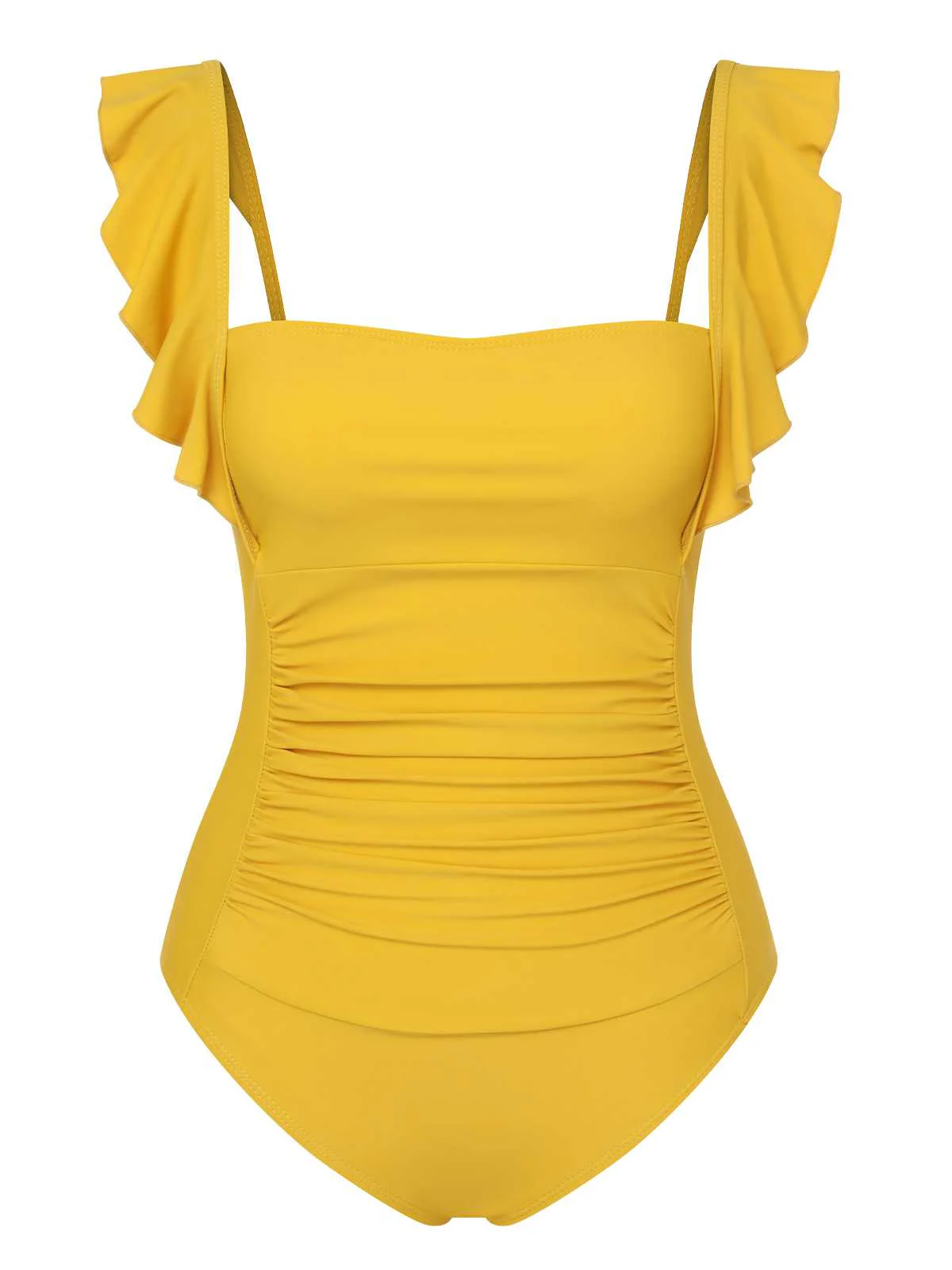 Maillot de bain une pièce uni dos nu à volants des années 1950 - Image 13