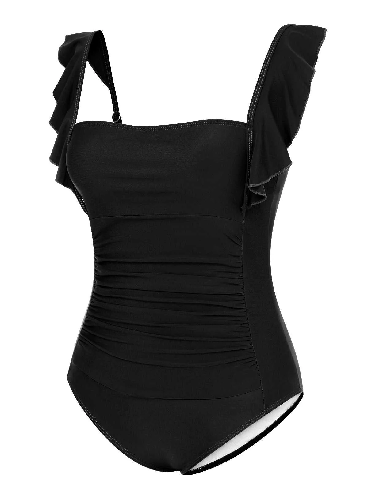 Maillot de bain une pièce uni dos nu à volants des années 1950 - Image 2