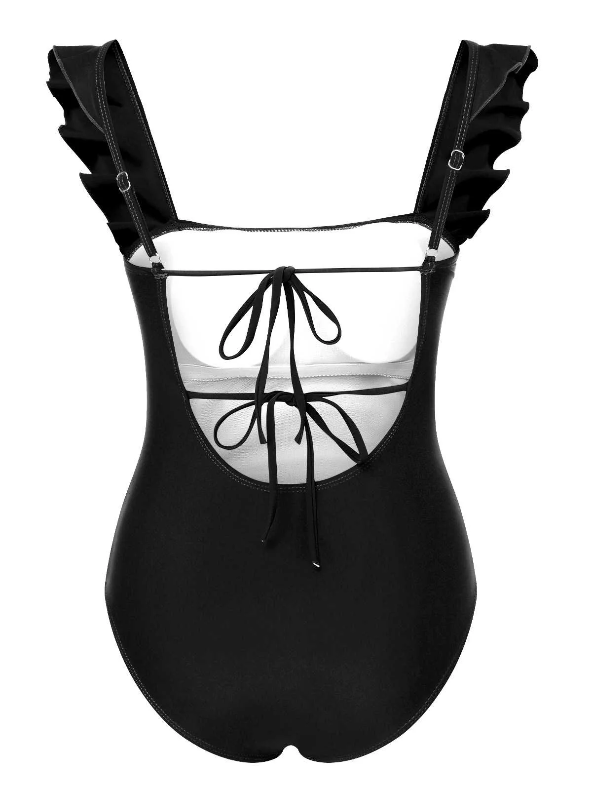 Maillot de bain une pièce uni dos nu à volants des années 1950 - Image 3
