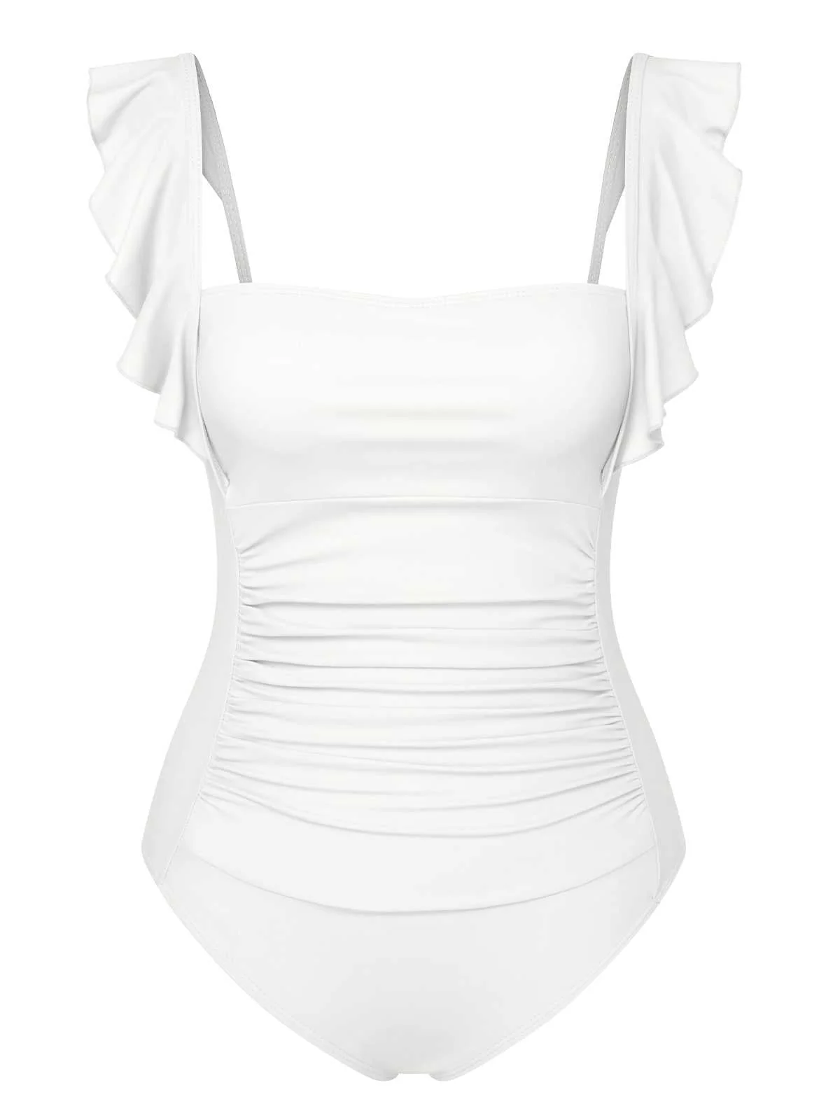 Maillot de bain une pièce uni dos nu à volants des années 1950 - Image 5