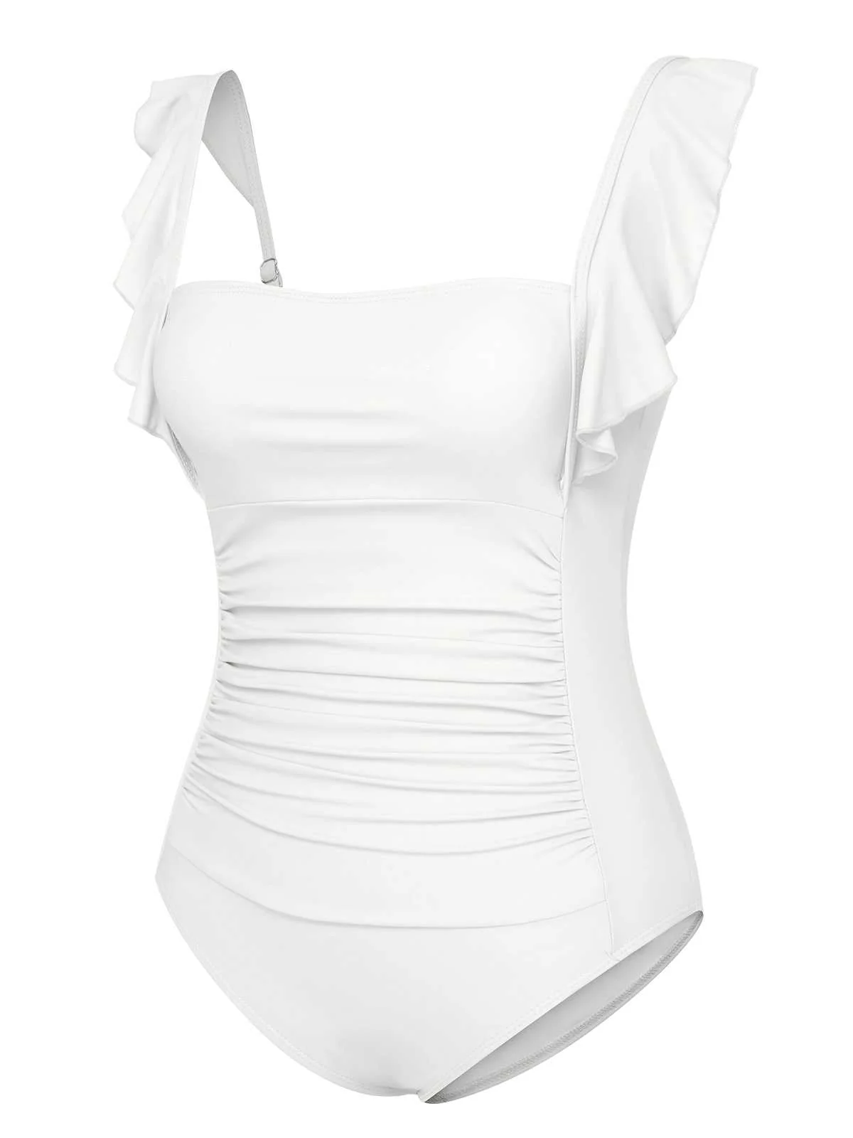 Maillot de bain une pièce uni dos nu à volants des années 1950 - Image 6