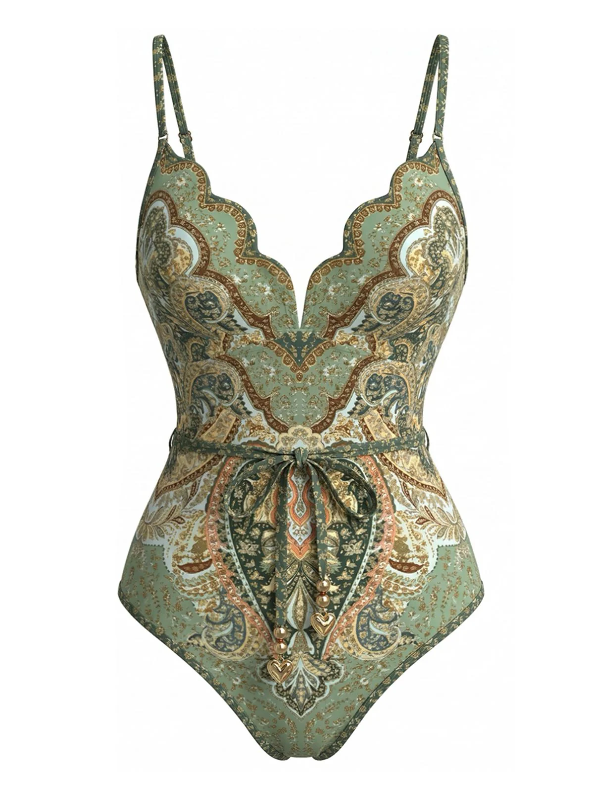 Maillot de bain une pièce vert bohème col pétale années 70 - Image 3