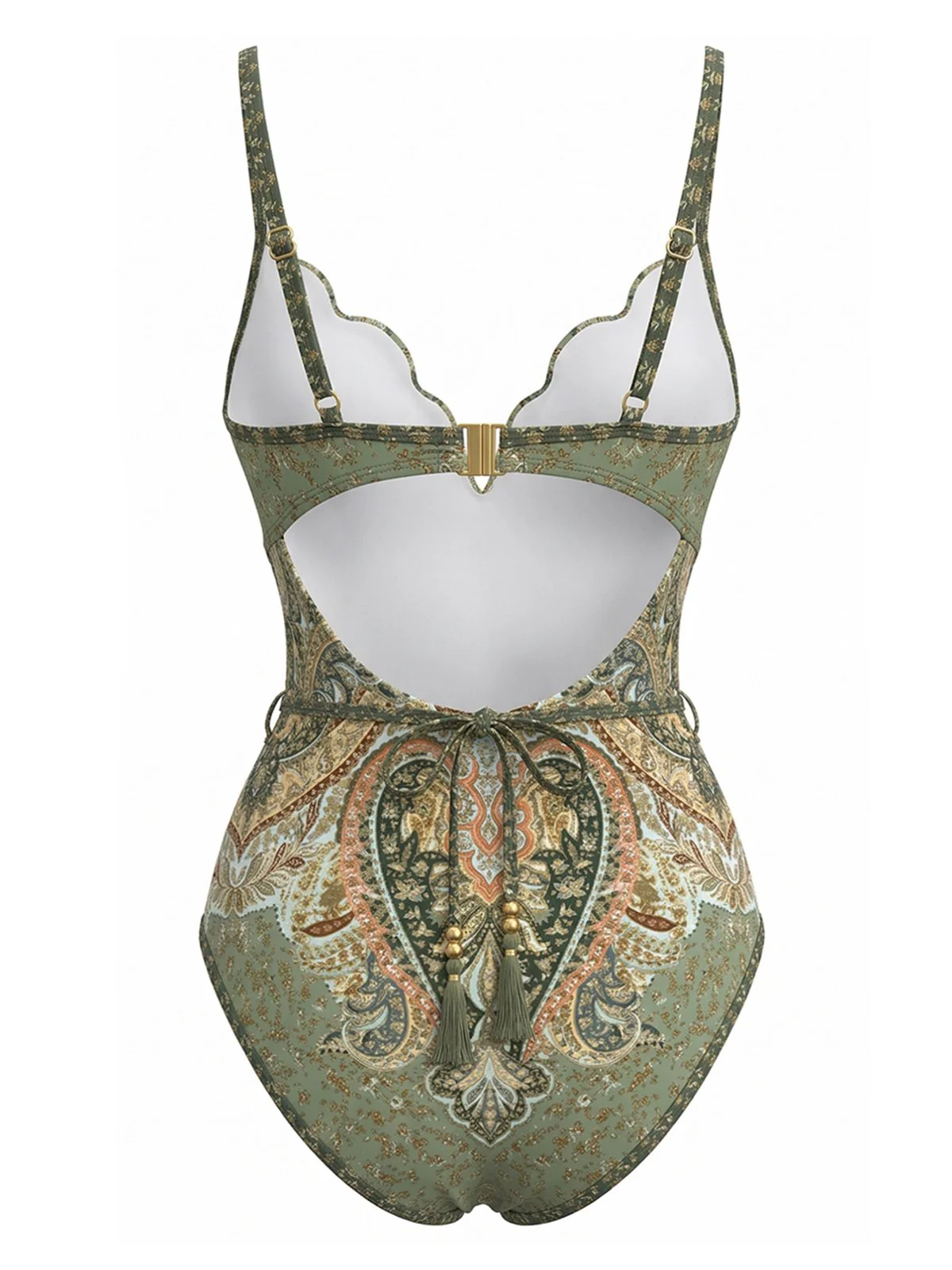 Maillot de bain une pièce vert bohème col pétale années 70 - Image 4