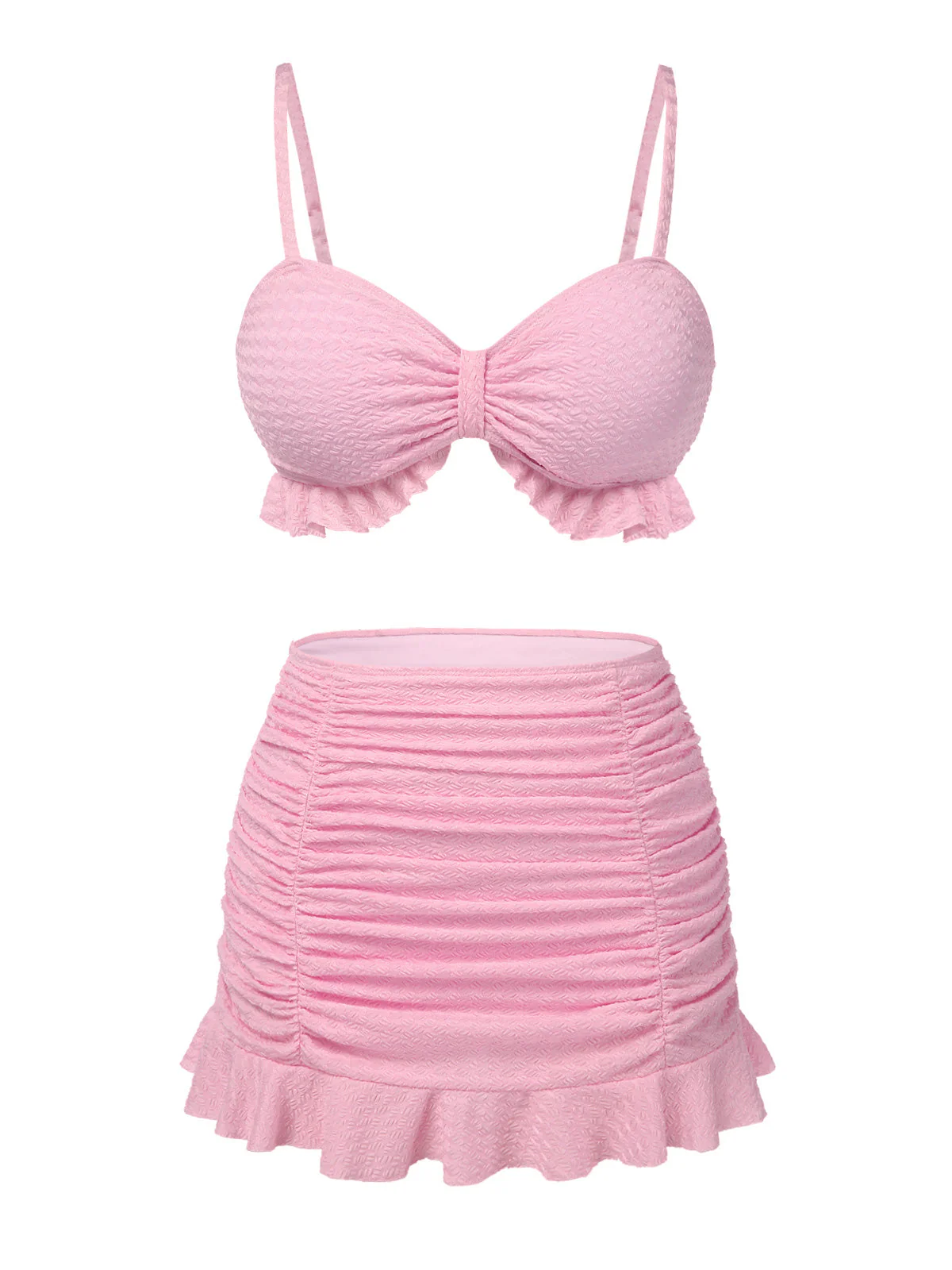 Maillot de Bain uni rose à bretelles et volants des années 1950 - Image 2