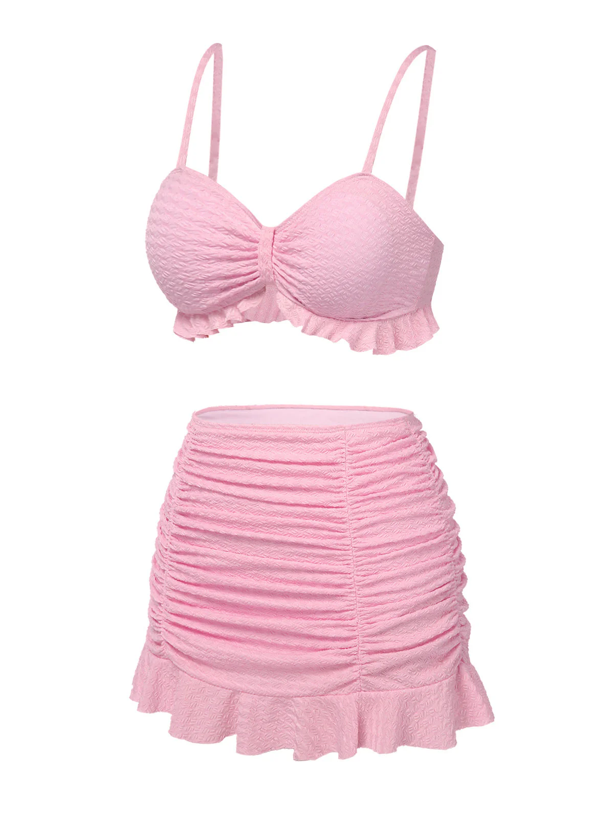 Maillot de Bain uni rose à bretelles et volants des années 1950 - Image 3