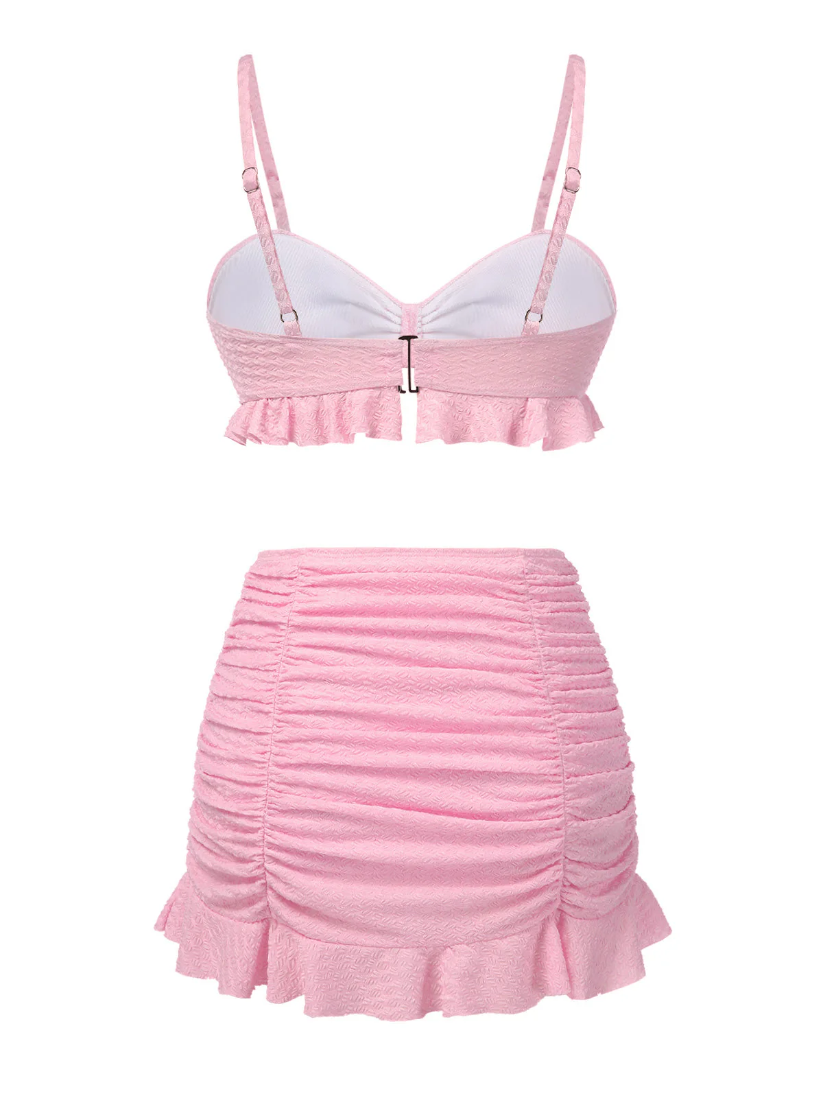 Maillot de Bain uni rose à bretelles et volants des années 1950 - Image 4