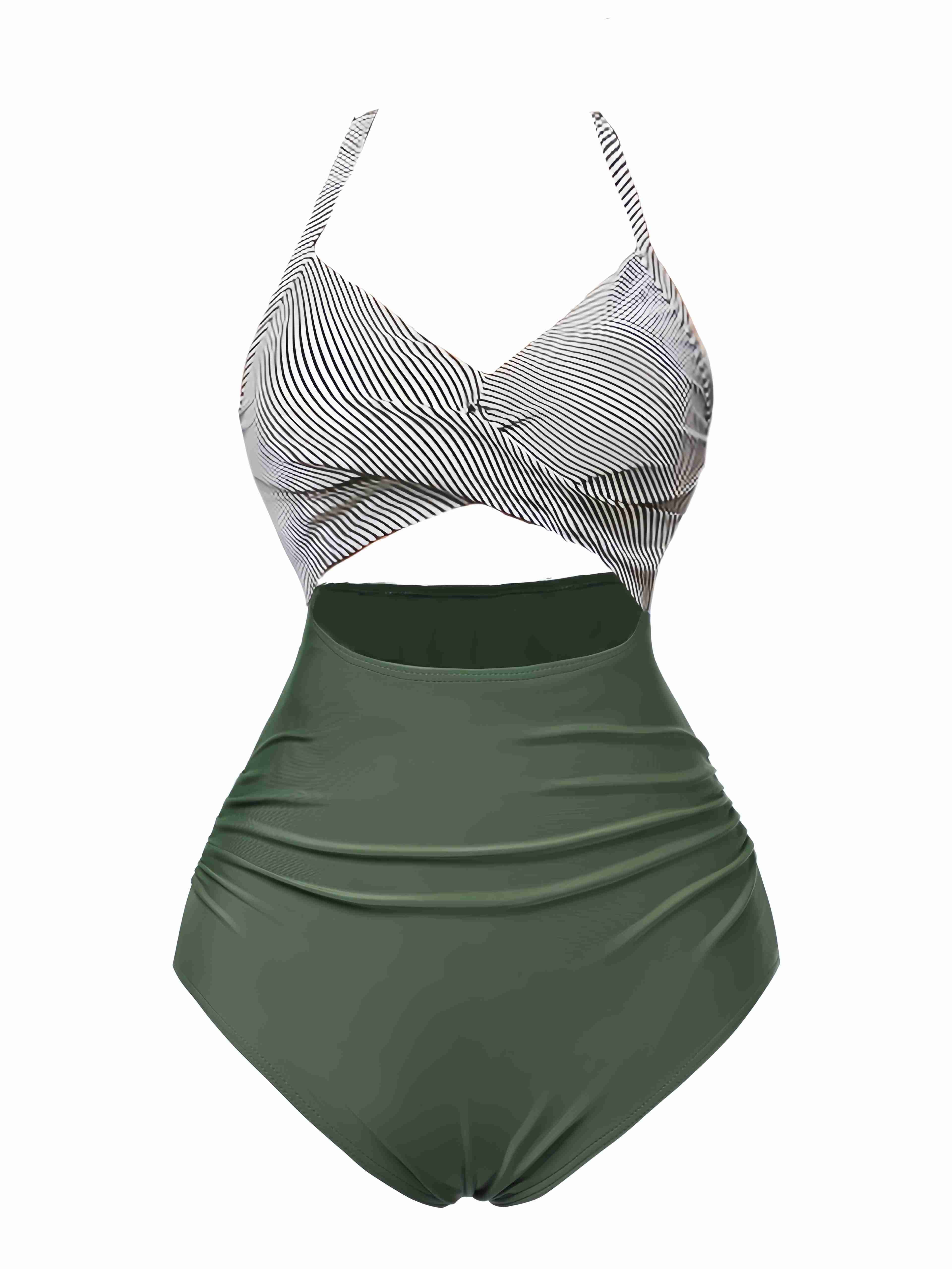 Maillot de bain bleu à rayures et patchwork creux années 1940 - Image 7