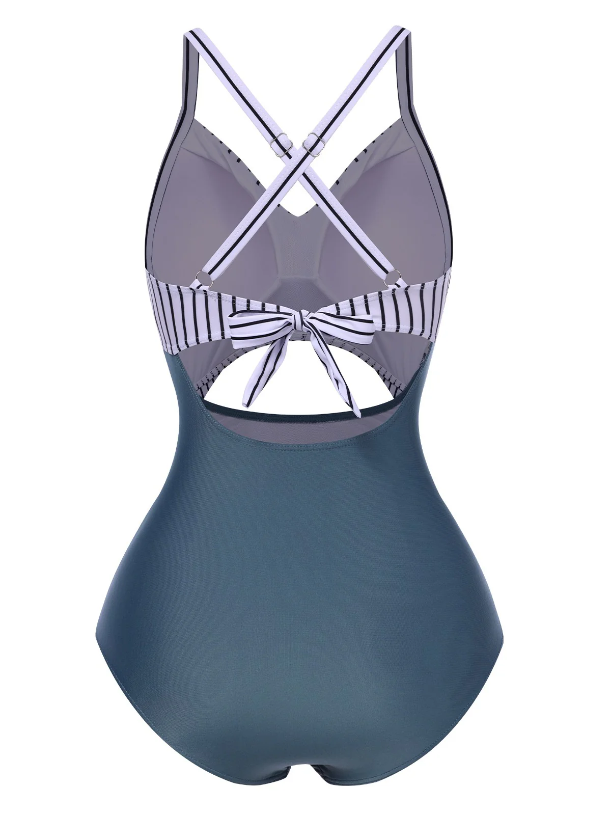 Maillot de bain bleu à rayures et patchwork creux années 1940 - Image 3