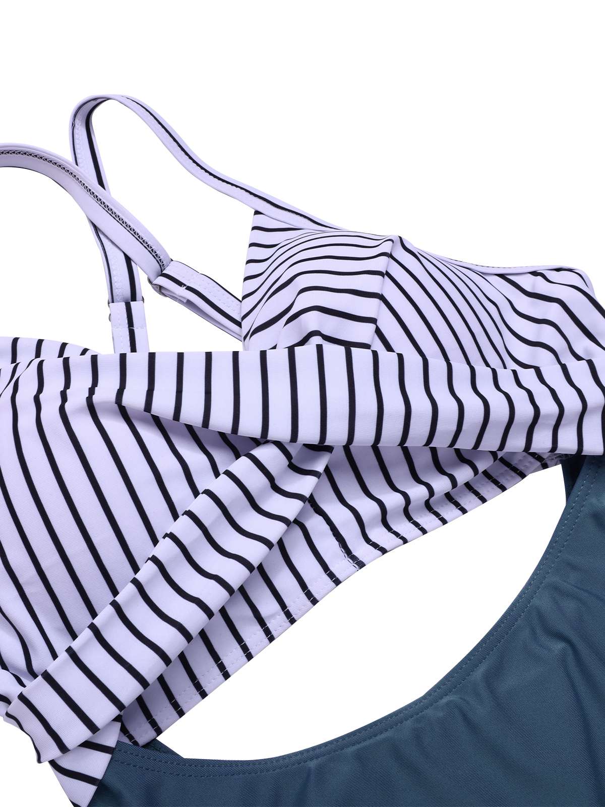 Maillot de bain bleu à rayures et patchwork creux années 1940 - Image 4